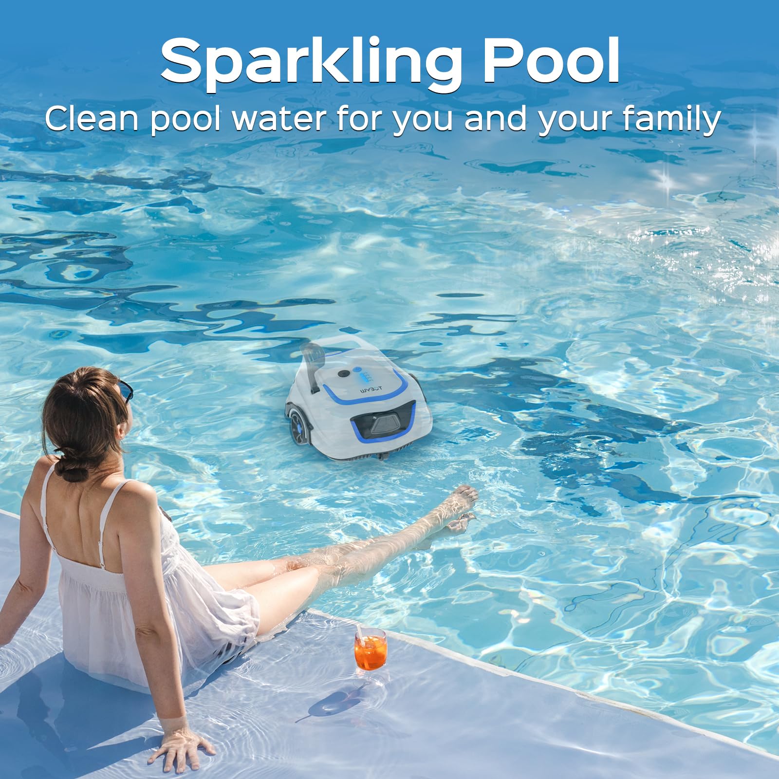 WYBOT A1 Cordless Robotic Pool Cleaner - Automatic Above Ground Pool Vacuum with 120 Min Runtime, Dual Filtration System, LED Display & Fast Charging - Ideal for Inground & Above Ground Pools (White & Blue) | Perfect for Weekly Pool Maintenance & Crystal Clear Water