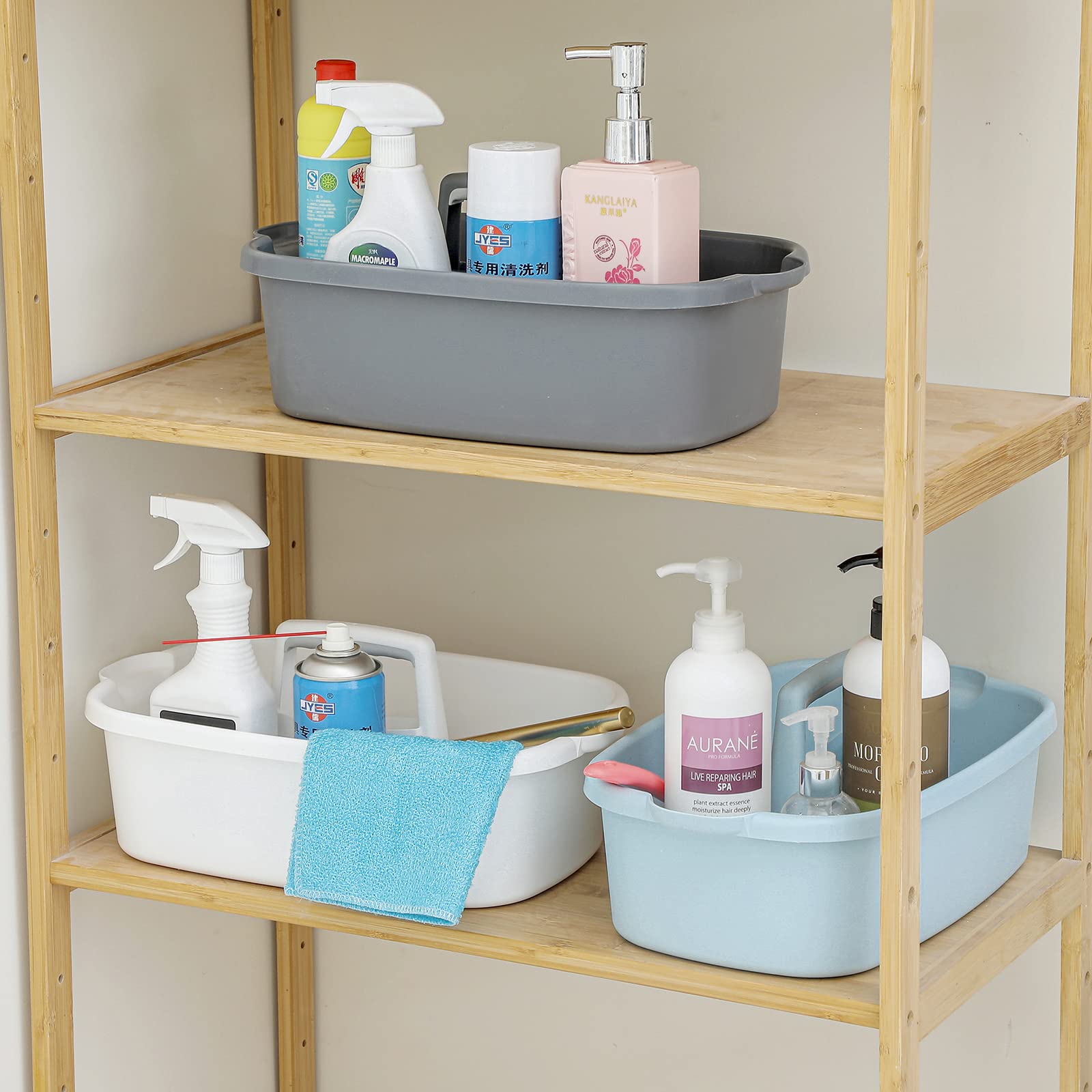 Portable Shower Caddy Organizer with Handle - Bathroom Cleaning Supplies Storage Basket for Kitchen, Garden & Bath - Gray - Perfect for Organizing Sponges, Brushes & Cleaning Tools