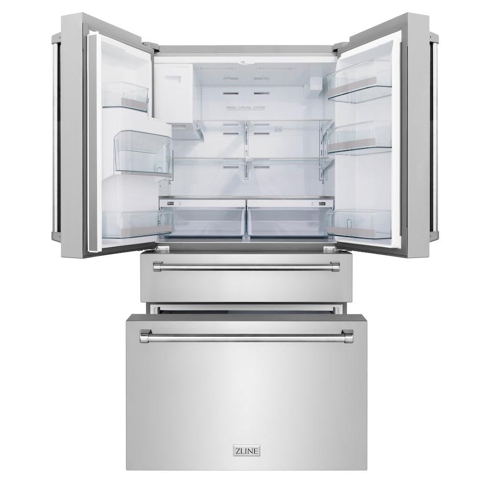 ZLINE 36 Inch Counter Depth French Door Refrigerator - 21.6 cu.ft Capacity, Fingerprint Resistant Stainless Steel, Built-in Water and Ice Dispenser (RFM-W-36) - Perfect for Modern Kitchens and Open Concept Living Spaces