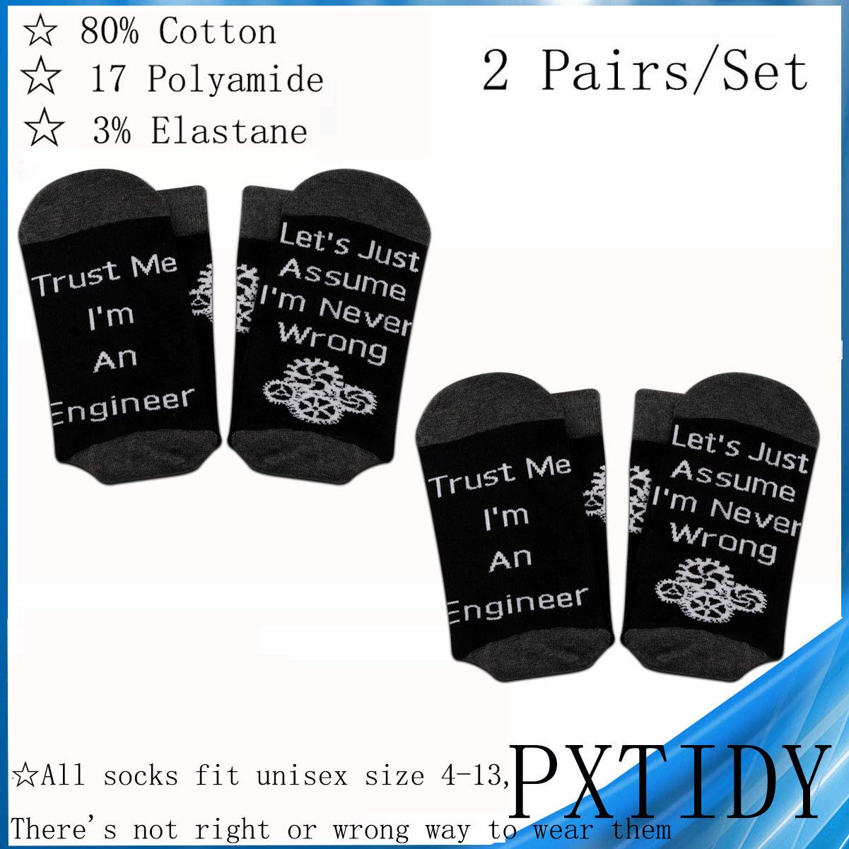 PXTIDY 2 Pairs Engineer Socks - Funny Mechanical Engineering Gifts for Men & Women - Trust Me I'm an Engineer Socks - Perfect for Engineers, Graduation Gifts & STEM Professionals