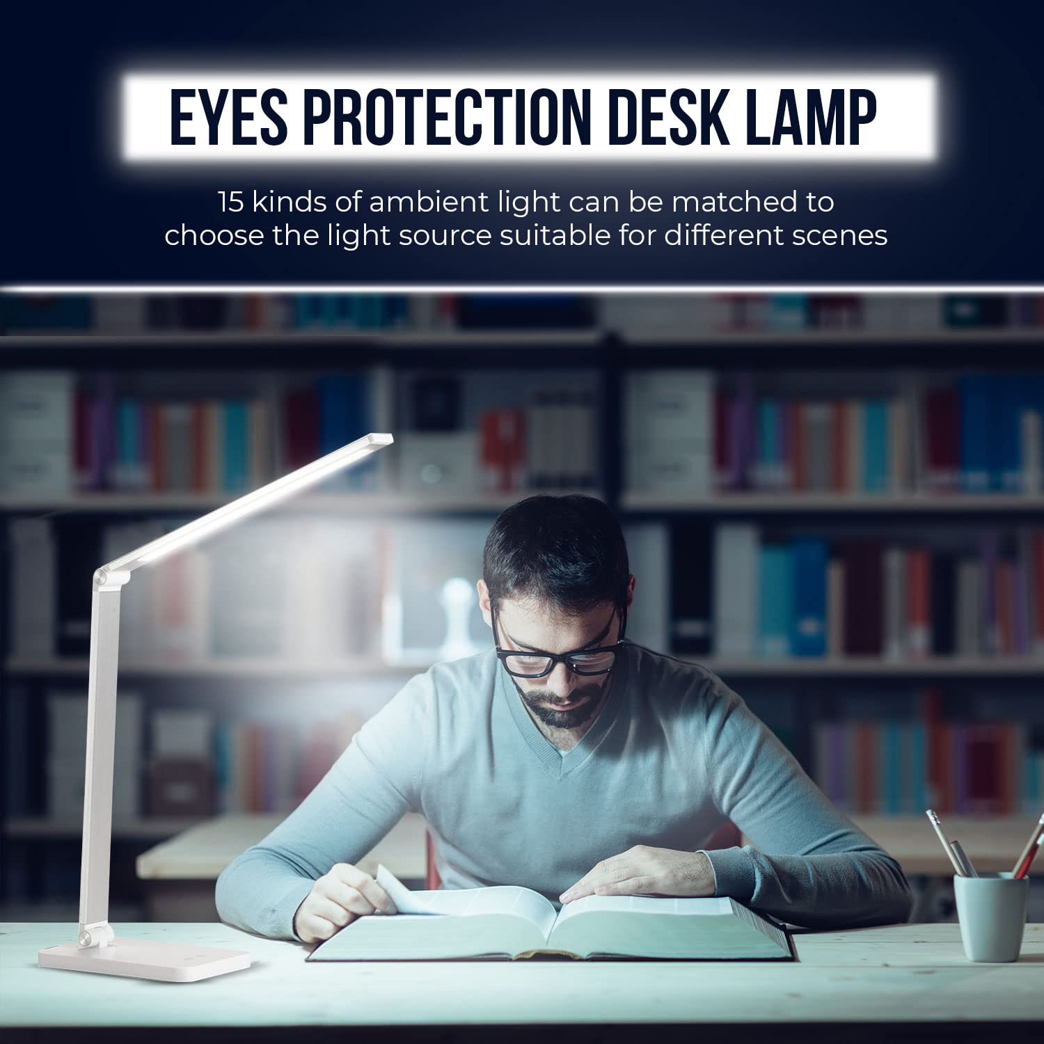 Foldable LED Desk Lamp with Wireless Charger & USB Port - 3 Adjustable Brightness Levels, Eye-Caring Table Light for Home Office, Bedroom, Study & Reading - Perfect for Night Work, Students & Remote Workers