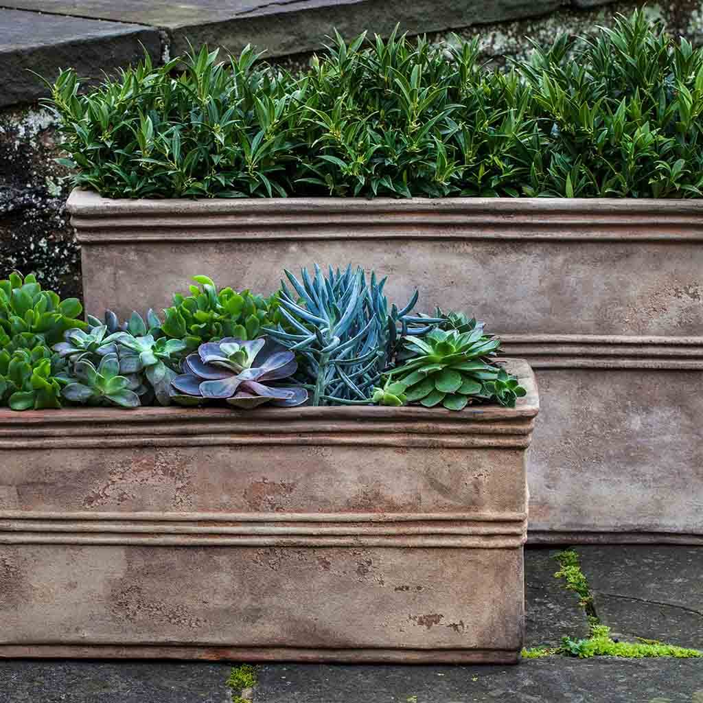 Campania International Antico Rectangular Planter Set of 2 - Terra Cotta Outdoor Garden Planters for Patio, Balcony & Home Decor