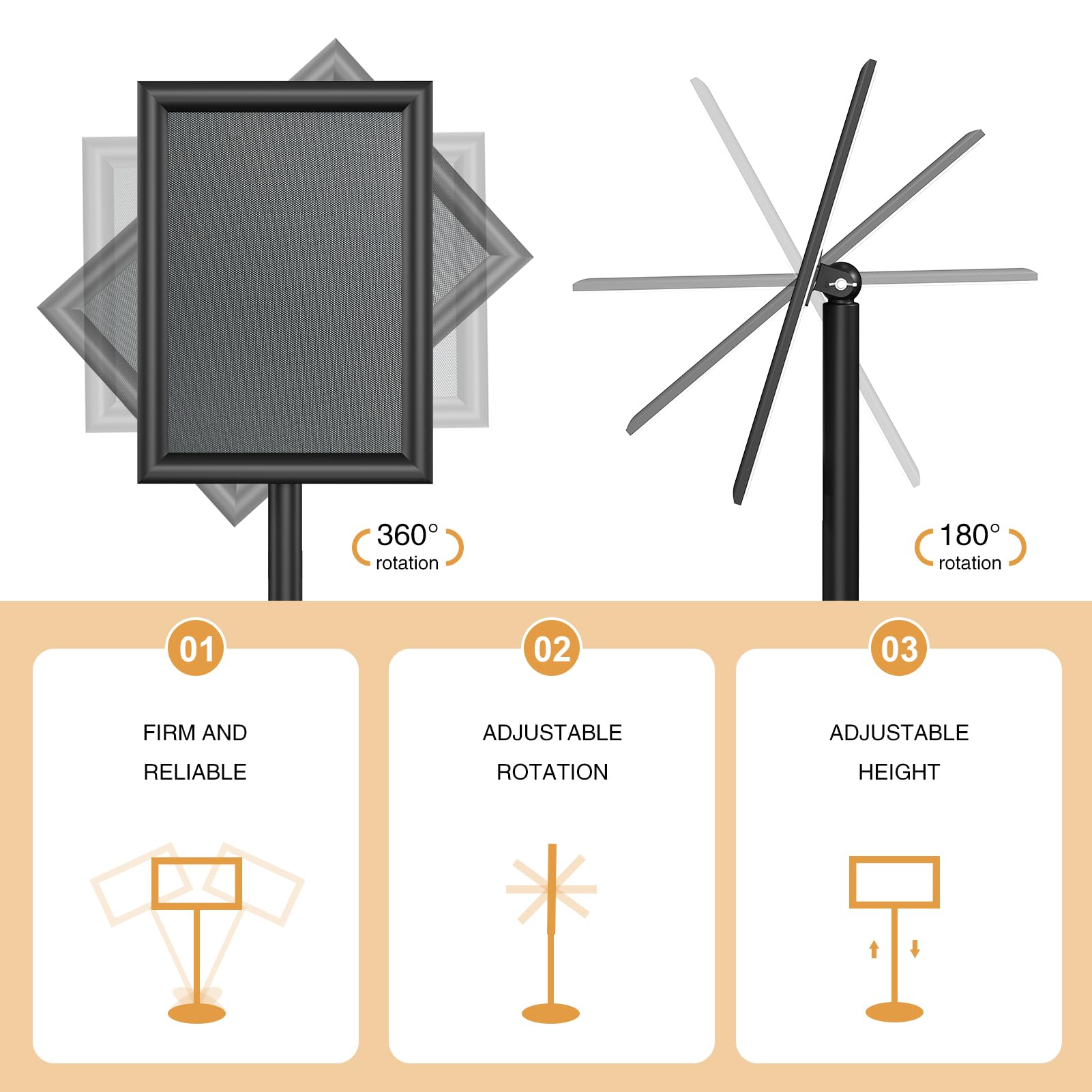Adjustable 8.5x11 Inch Sign Stand Holder with Rotating Frame & Snap-Open Design - Perfect for Retail Displays, Trade Shows, and Restaurant Menu Boards