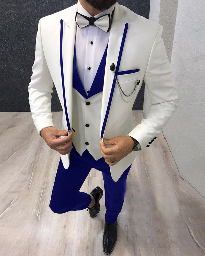 Royal Blue and Ivory Wedding Groom Tuxedo Suit 3-Piece Set - Formal Groom Attire for Weddings, Prom & Special Occasions | CB36241