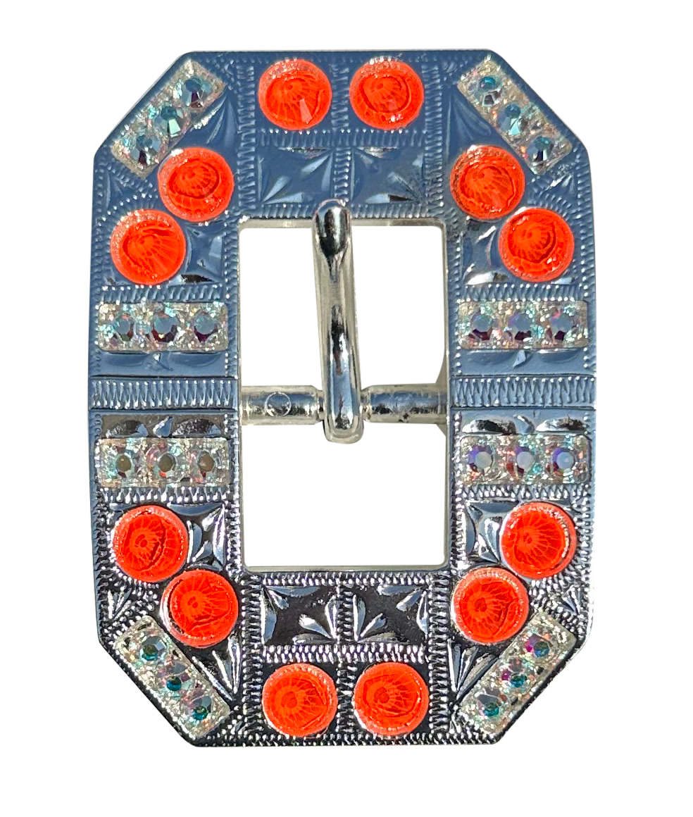 Neon Orange & AB Bright Silver European Crystal Square Cart Bucket Belt Buckle - Perfect for Western Belts, Costume Jewelry & DIY Fashion Accessories