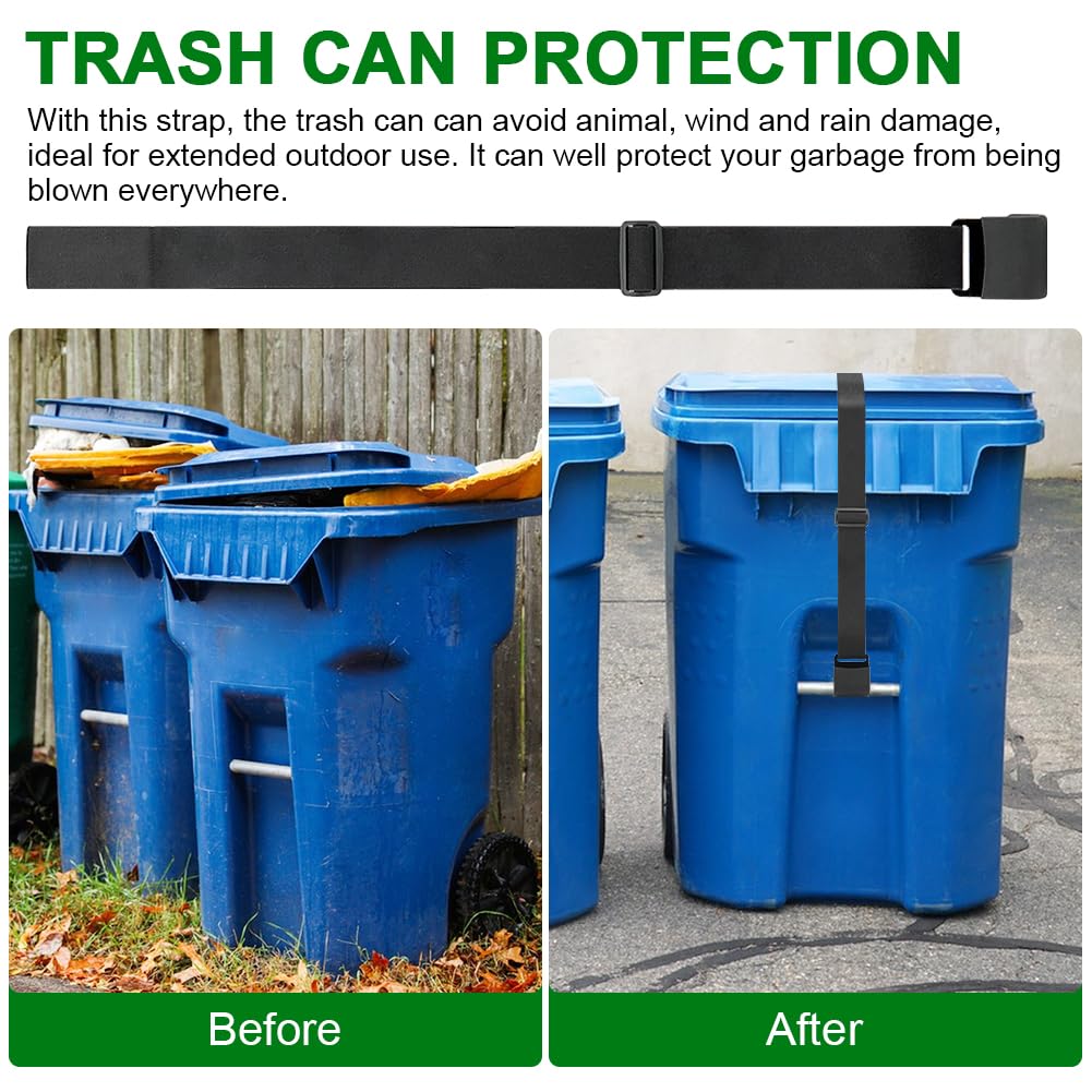 Universal Trash Can Lid Lock - Bear Proof Garbage Can Strap for Raccoons, Squirrels & Dogs - Durable Outdoor Animal-Proof Trash Bin Lock (Black) - Perfect for Camping, Backyards & Wildlife Areas