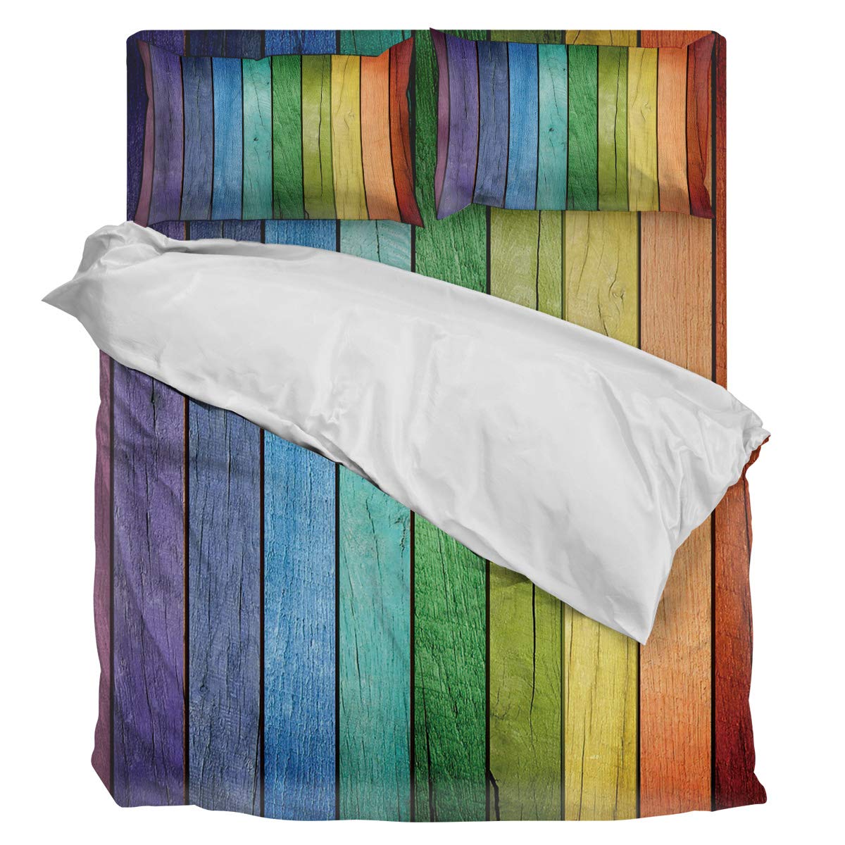 King Size 4-Piece Sunflower Duvet Cover Set - Colorful 3D Wood Grain Printed Luxury Soft Bedding (1 Duvet Cover + 1 Sheet + 2 Pillowcases) for Master Bedroom, Guest Room & Dorm Decor