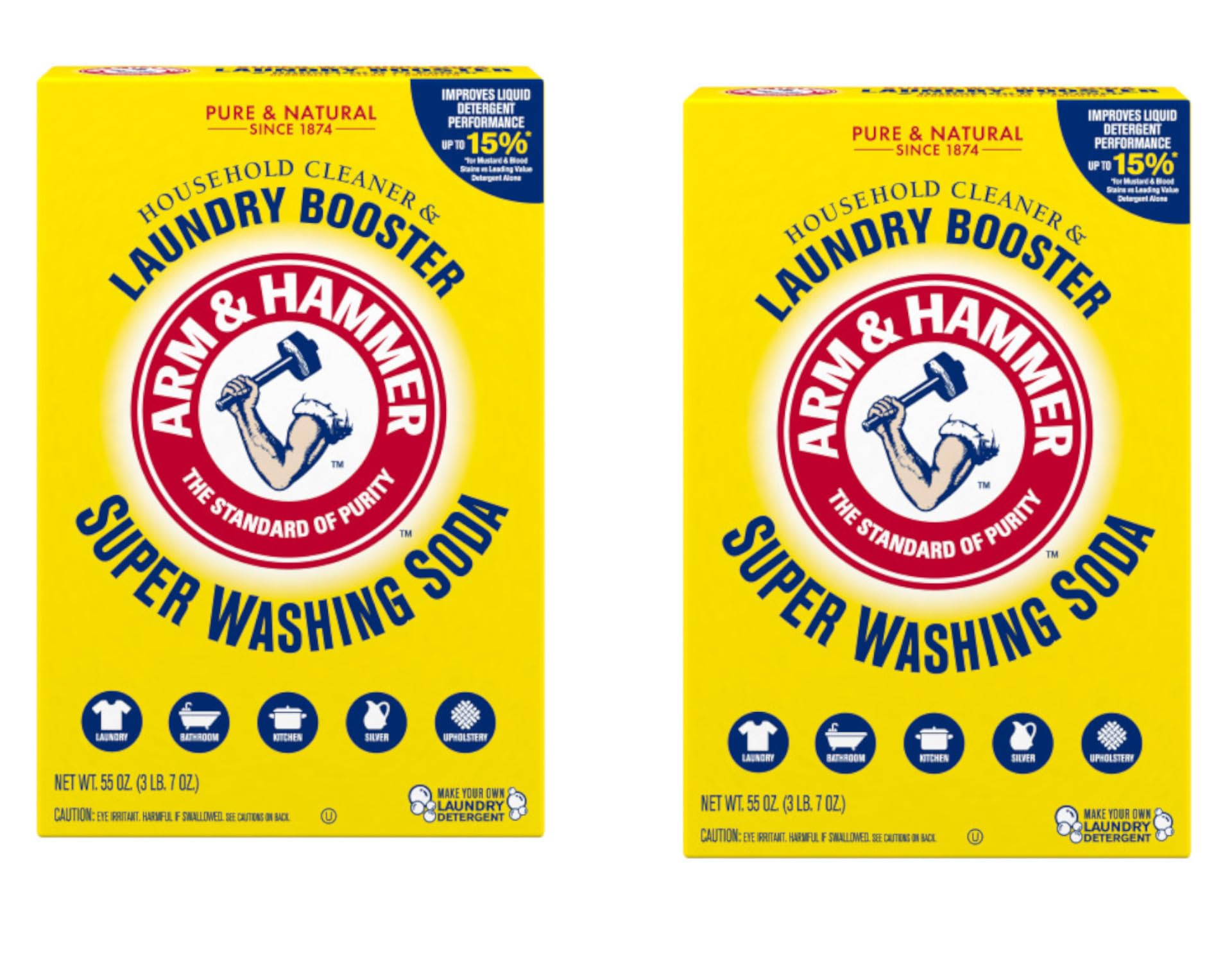 Arm & Hammer Super Washing Soda 55 Ounce (Pack of 2) - Laundry Booster & Household Cleaner | Removes Stains & Odors | Perfect for Laundry, Dishwashing & All-Purpose Cleaning