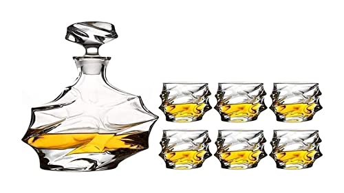 Premium Whiskey Decanter Set with 6 Glasses - Elegant Diamond Cut Design Carafe & Crystal Tumbler Set - Perfect for Scotch, Bourbon & Whiskey Lovers - Ideal for Home Bars, Gifts & Entertaining
