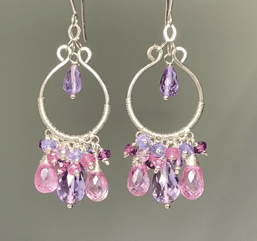 Pink Gemstone & Amethyst Chandelier Earrings Sterling Silver - Elegant Dangle Earrings for Women, Perfect for Weddings, Parties & Special Occasions