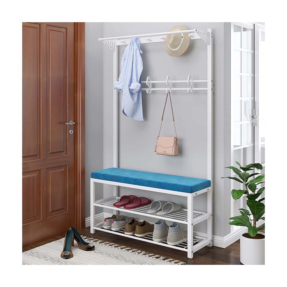 YAWEDA Rustic Entryway Coat Rack Shoe Bench with Storage - Blue Hall Tree Mudroom Bench (100x33x170cm) for Small Spaces, Entryway Organization & Shoe Storage - Perfect for Apartments, Foyers & Home Decor
