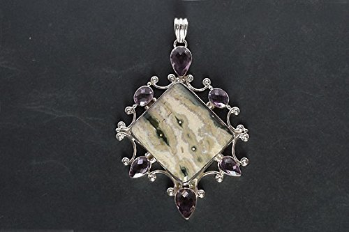 Ocean Jasper Amethyst 925 Sterling Silver Pendant Necklace - Boho Chic Delicate Jewelry for Women - Perfect Birthday Gift, Spiritual Healing & Everyday Wear