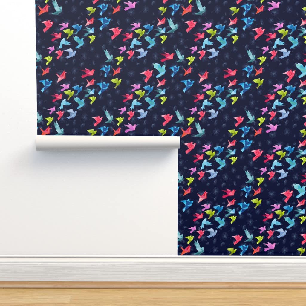 Origami Birds Flight Peel & Stick Removable Wallpaper - Japanese Style Animal Illustrations, Custom Wall Decals for Nursery, Bedroom & Home Decor