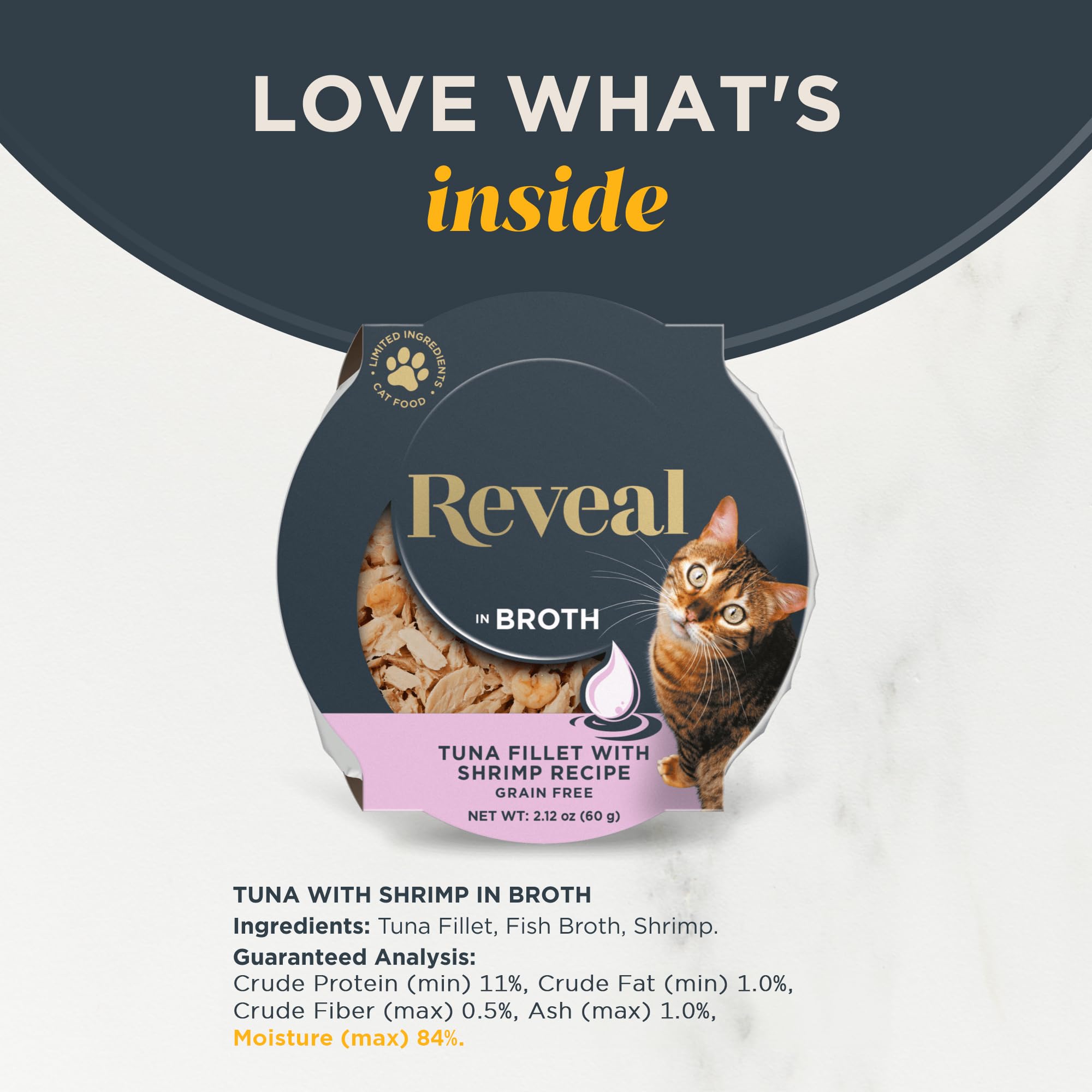 Reveal Natural Grain-Free Wet Cat Food Cups - Limited Ingredient Tuna & Shrimp in Broth (18 Pack, 2.12oz Easy Peel) - Perfect for Sensitive Stomachs & Picky Eaters