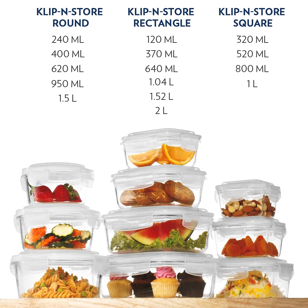 Borosil Klip N Store Airtight Glass Food Storage Containers Set of 2 (400ml Each) - Microwave & Oven Safe Round Kitchen Containers with Lids - Perfect for Meal Prep, Leftovers & Pantry Organization