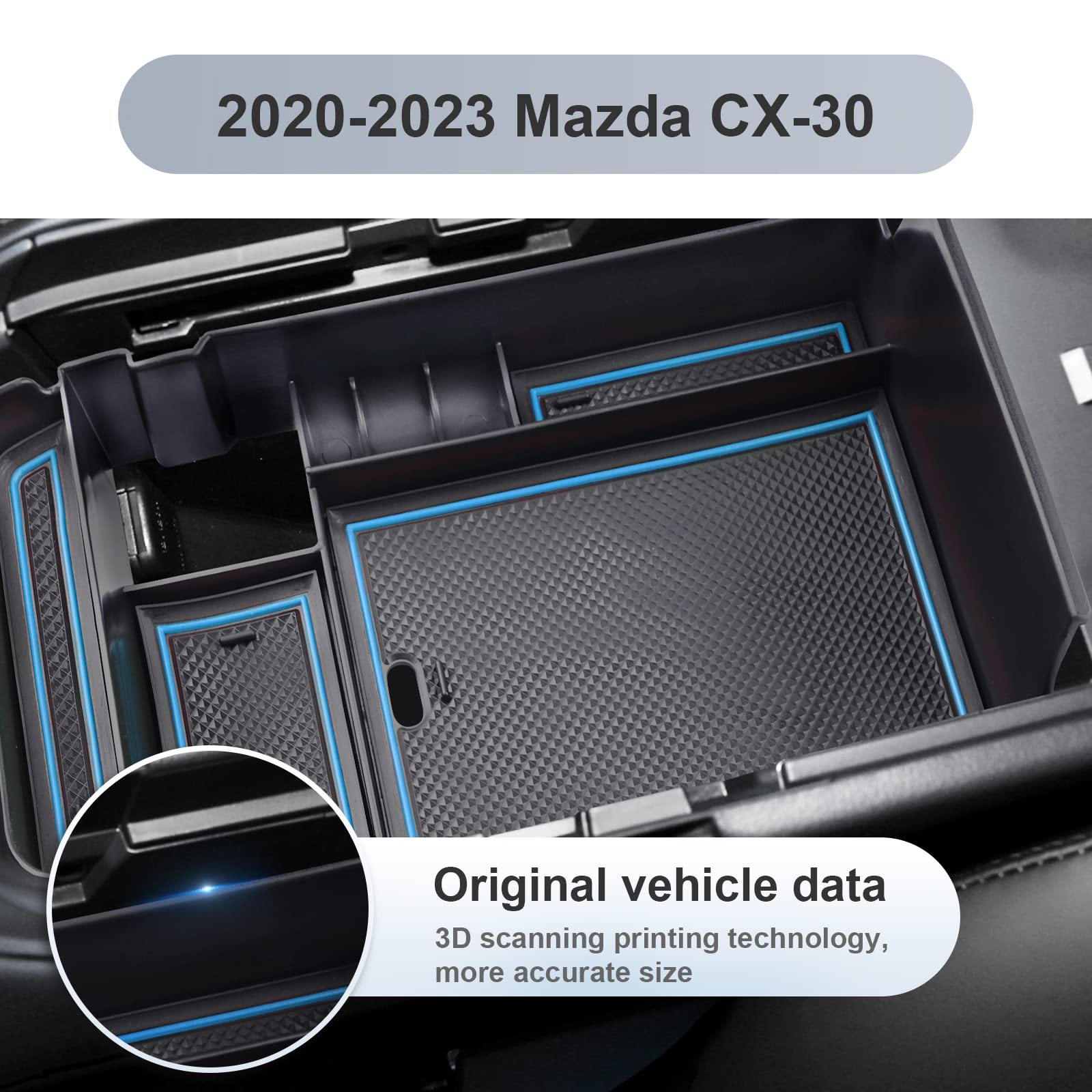 2020-2025 Mazda CX-30 Center Console Organizer Tray - Premium Armrest Storage Box with Coin Holder & Non-Slip Design | Perfect for Car Organization, Phone Storage & Road Trips (Blue)