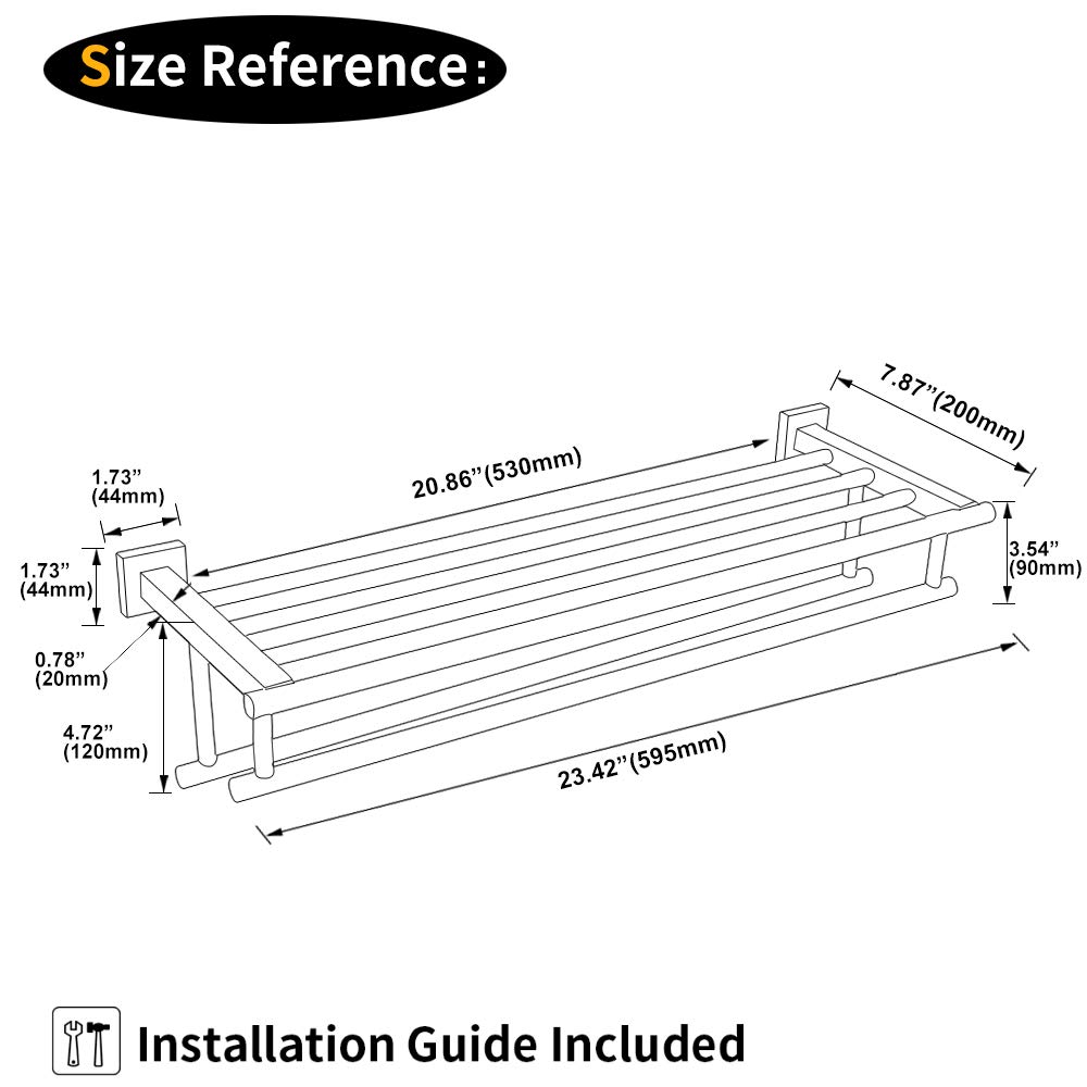 GERZWY 24-Inch Stainless Steel Bathroom Towel Rack with Double Bars - Wall Mounted Shelf Holder for Bath Towels & Hand Towels - Brushed SUS 304 Finish (AG1602B-LS) - Perfect for Modern Bathrooms, Spas & Powder Rooms