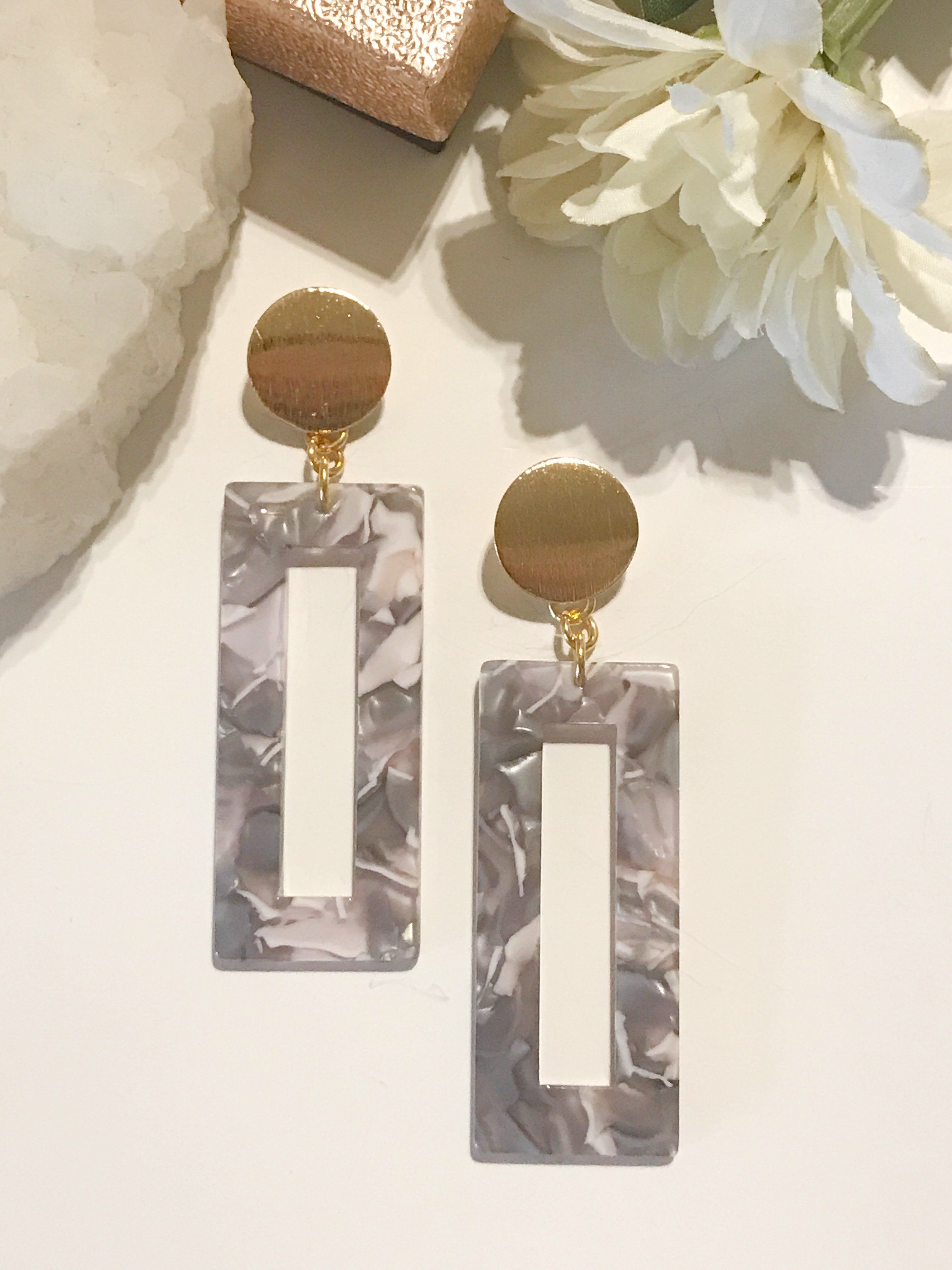 Heather Rectangle Resin Earrings for Women - Lightweight Dangle Drop Earrings - Fashion Jewelry for Party, Wedding & Everyday Wear