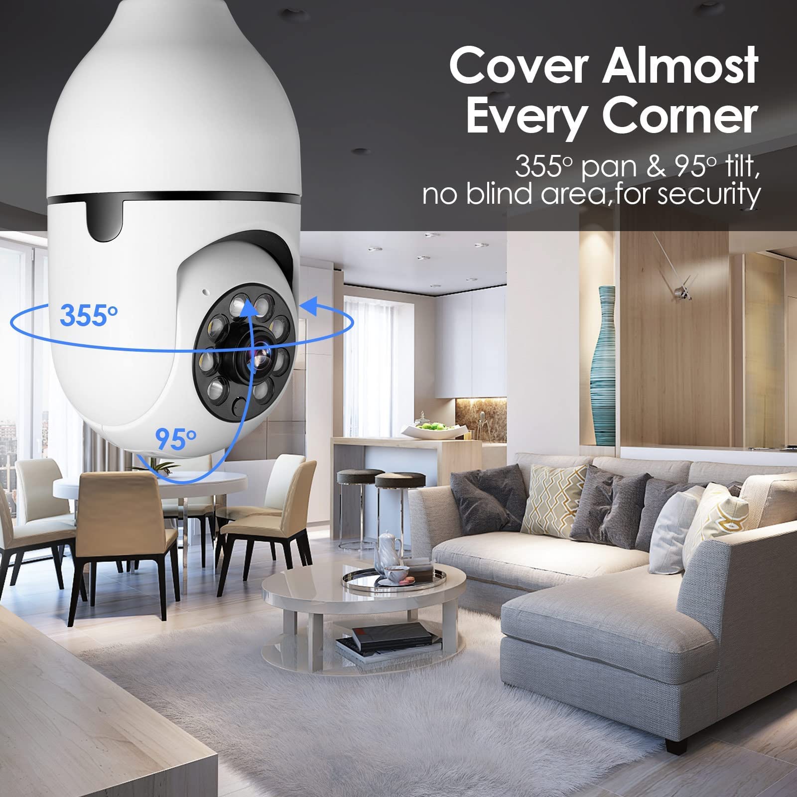 Smart Light Bulb Security Camera - 1080P HD Wireless WiFi E27 Bulb Camera with Night Vision & 2-Way Audio - Indoor/Outdoor Home Surveillance for Baby Monitor, Pet Camera & Security System