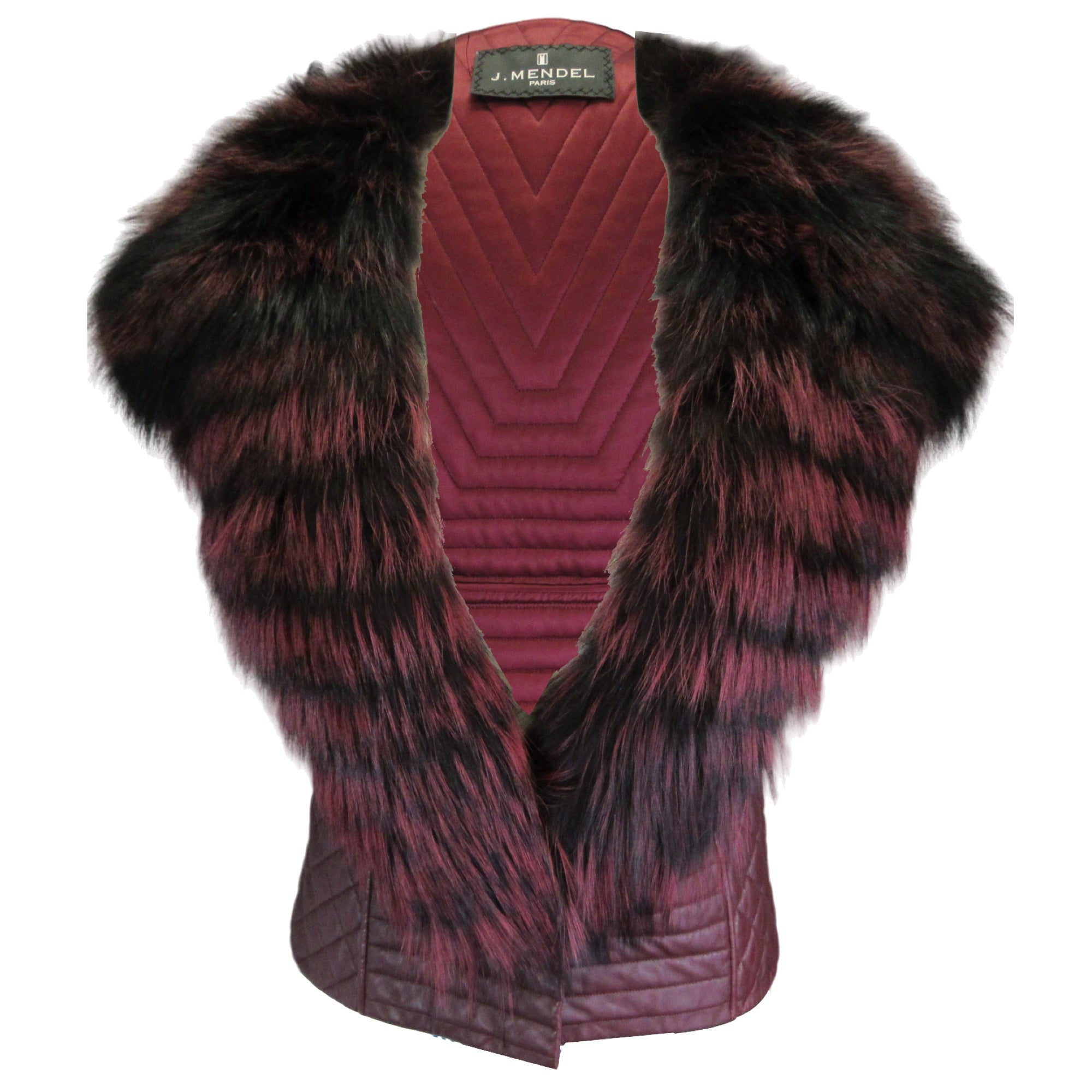 Luxury J. Mendel Burgundy Fox Fur Trimmed Quilted Leather Vest for Women | Winter Fashion Outerwear | Perfect for Holiday Parties & Formal Events