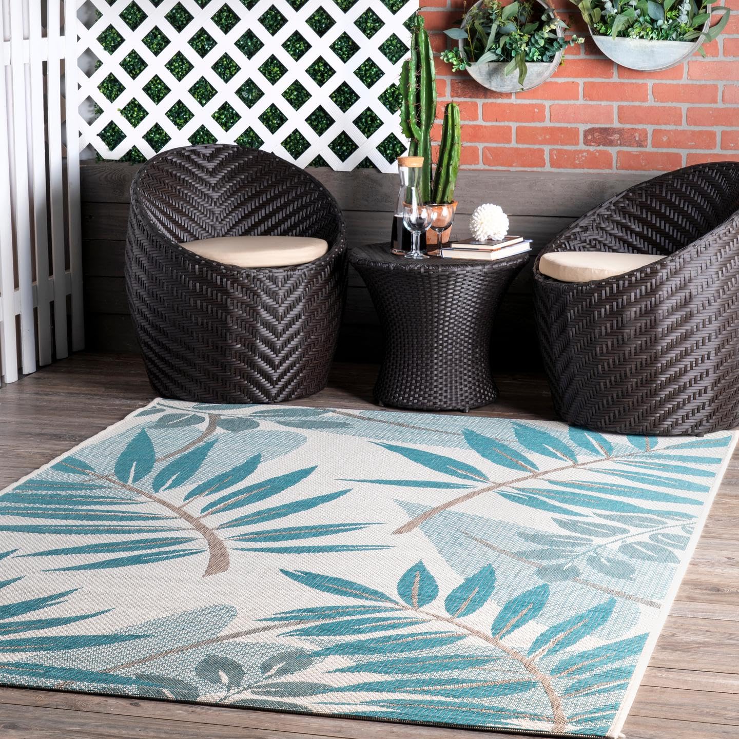 nuLOOM Outdoor Trudy Area Rug 9x12 Feet, Turquoise Blue - Waterproof & Durable for Patio, Deck, Poolside, and Garden Decor