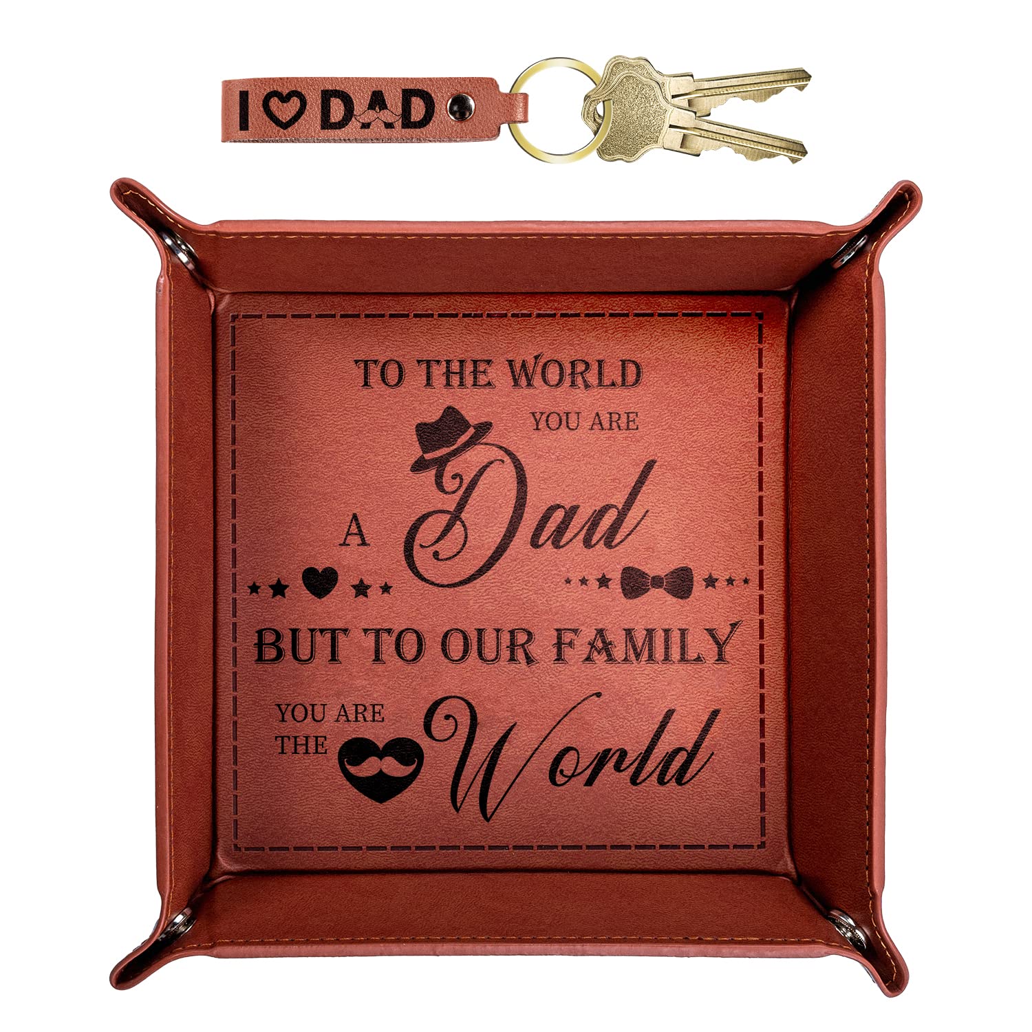 Personalized PU Leather Valet Tray for Dad - Engraved Birthday Gift with Heartfelt Message - EDC Organizer for Father's Day, Anniversary & Special Occasions - Perfect Gift for Dad & Stepdad (Brown)