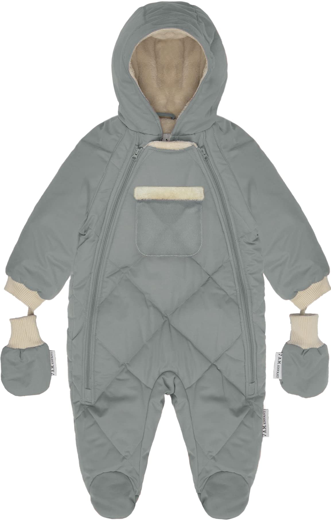 7AM Enfant Baby Jumpsuit Coat - Warm Winter Snowsuit with Hood & Gloves | Water Repellent Zippered Down Jumpsuit for Infants | Perfect for Outdoor Play, Snow Days & Cold Weather Protection