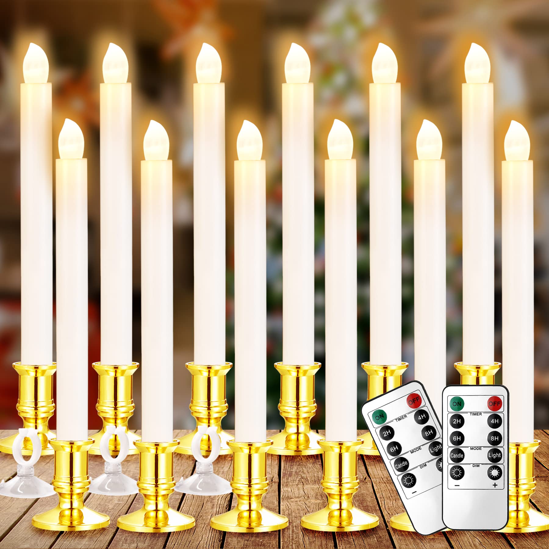 12 Pack LED Window Candles with Remote Timer - Battery Operated Christmas Candles for Windows, Electric Candle Lights with Removable Holders & Suction Cups - Perfect for Holiday Decor, Home, Party, and Christmas Tree Lighting