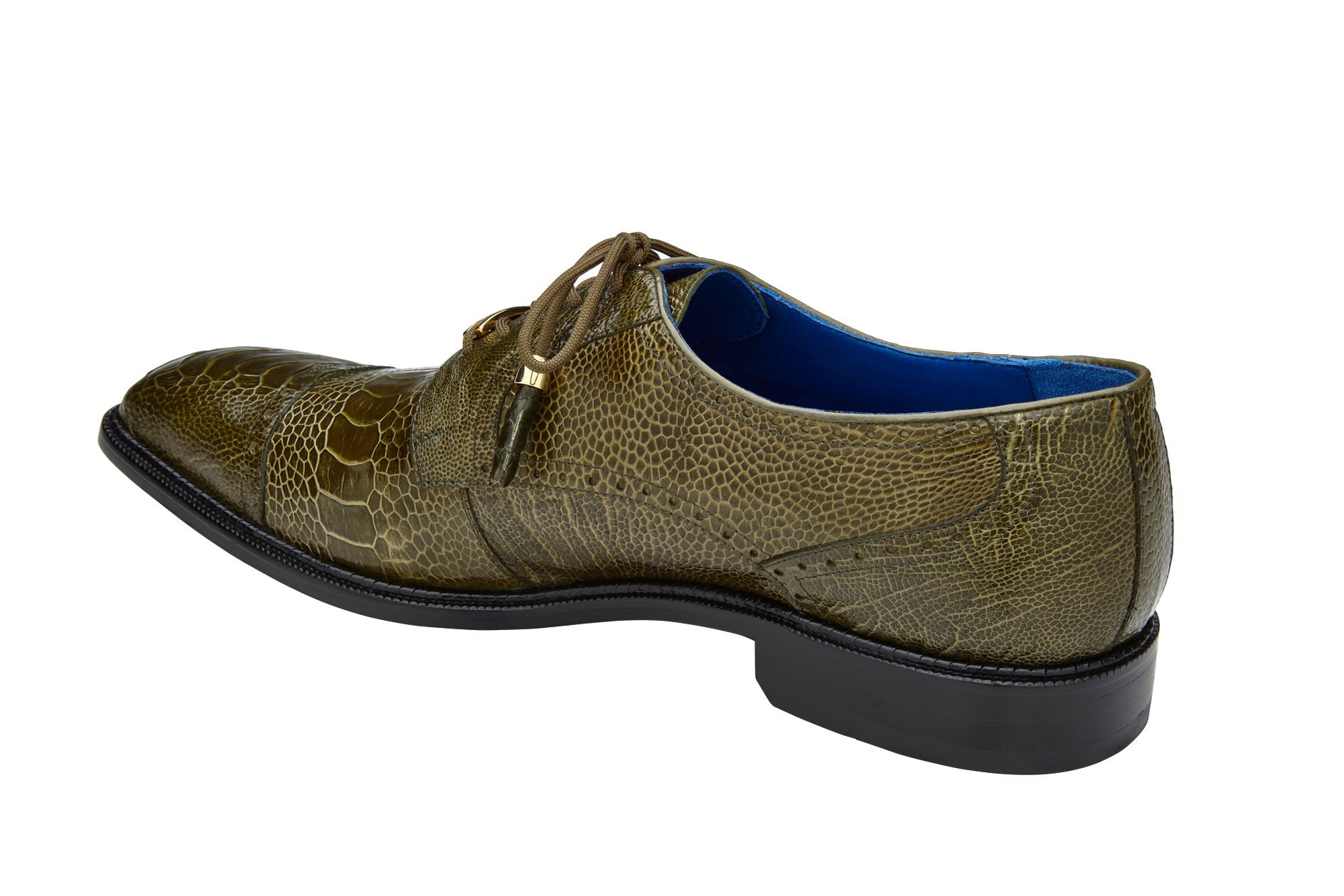 Belvedere Batta Genuine Ostrich Leather Dress Shoes for Men - Olive Brown Business Formal Shoes 14006 | Premium Office & Wedding Dress Shoes for Professional Occasions