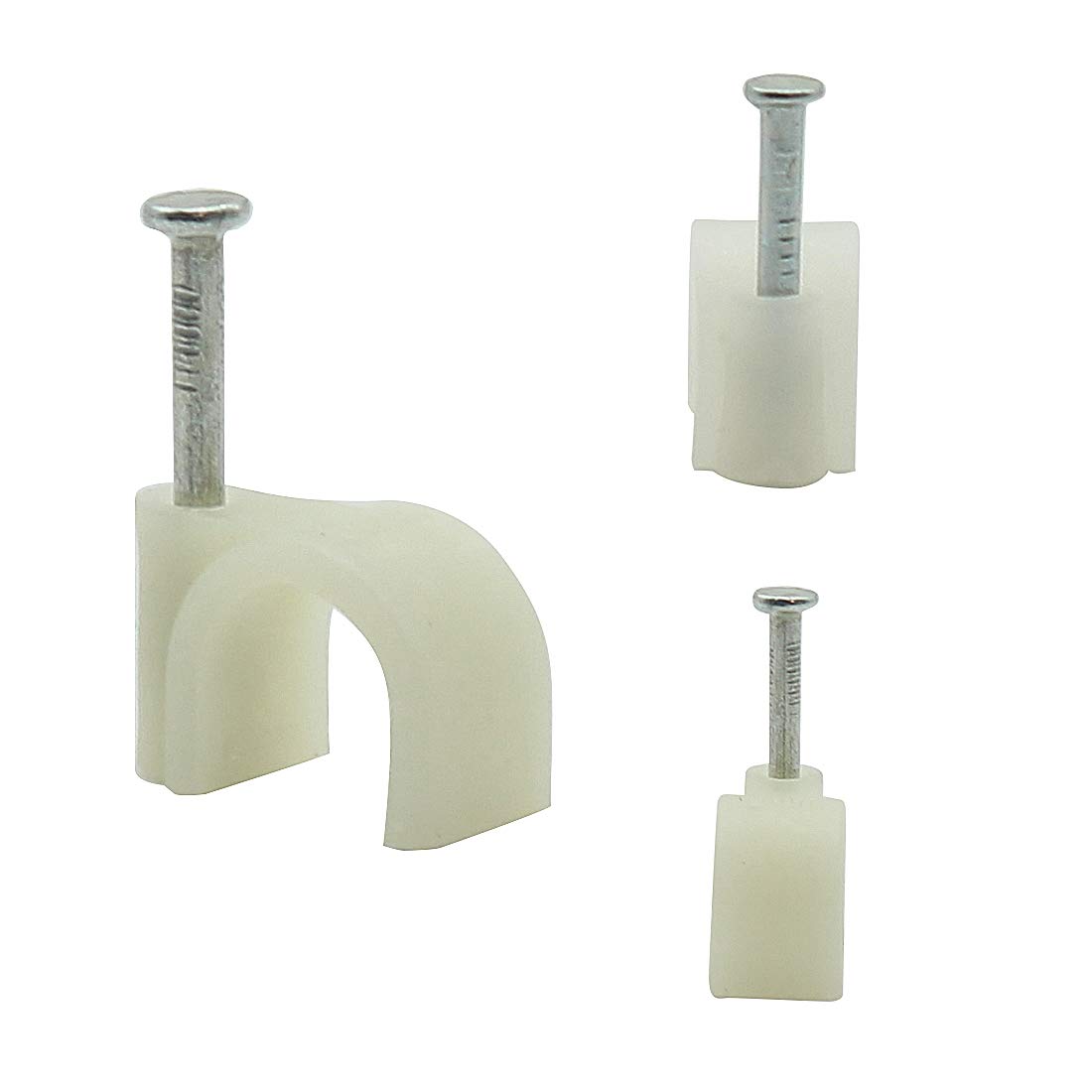 200-Pack White Cable Wire Clips with Round Steel Nails - 10mm Nail-in Cable Organizers for Ethernet, RG6, RG59, CAT6 & RJ45 Cables - Perfect for Home Office, Data Centers & Cable Management