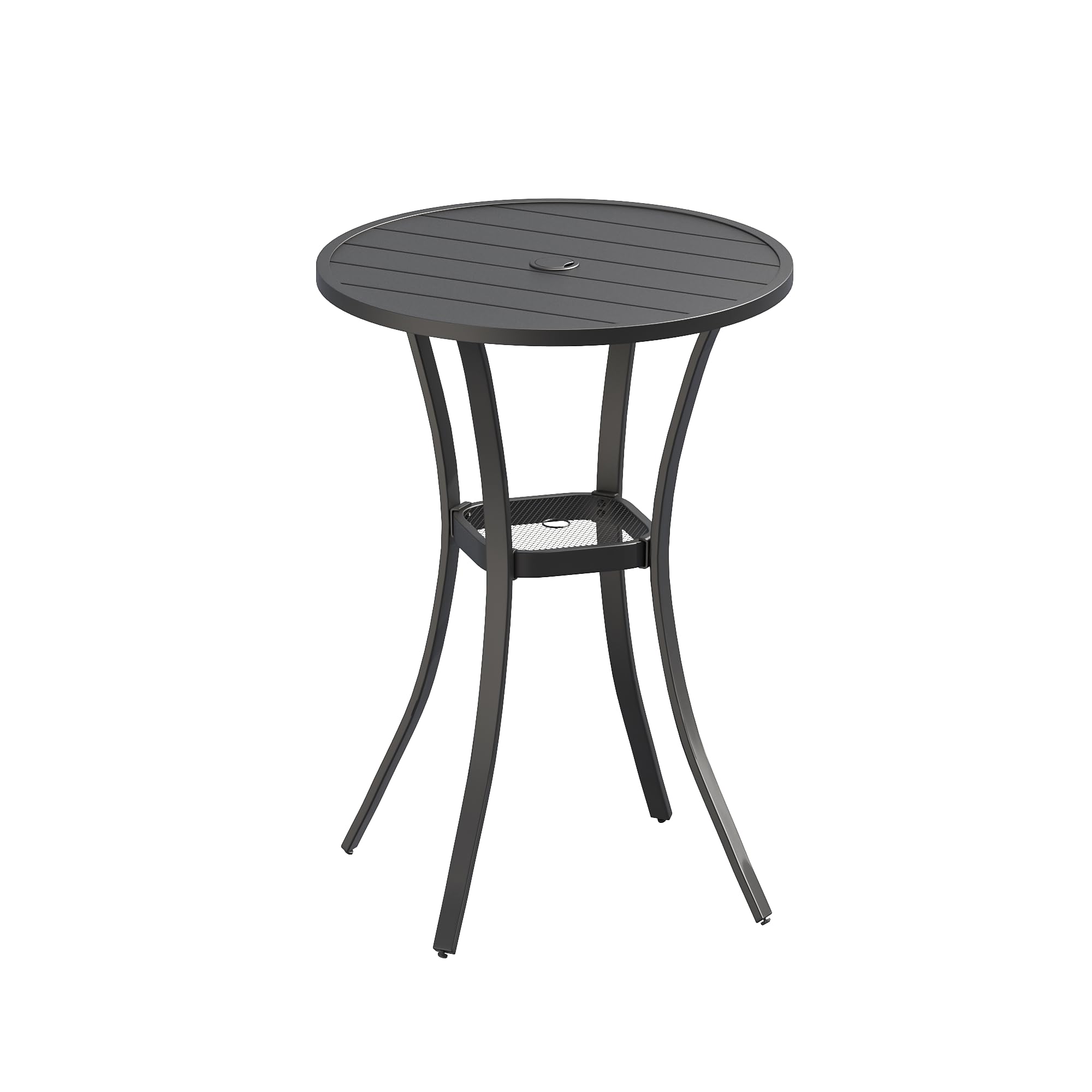 VICLLAX 28 Inch Round Outdoor Bar Table - Adjustable Height Patio Dining Table with Umbrella Hole, Weather-Resistant Black Metal Bistro Set for Balcony, Garden, Poolside & Backyard Entertaining