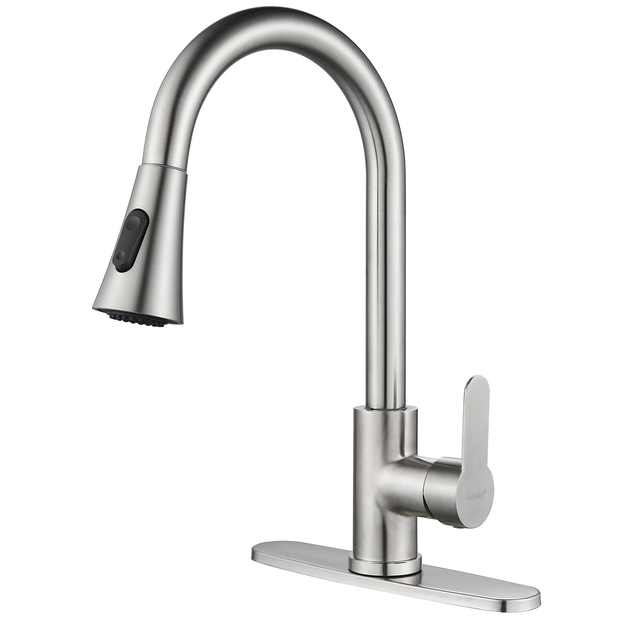 Modern Single Handle Pull Down Sprayer Kitchen Faucet - Brushed Nickel Stainless Steel Commercial Sink Faucet with Deck Plate | Perfect for Home & Restaurant Kitchens