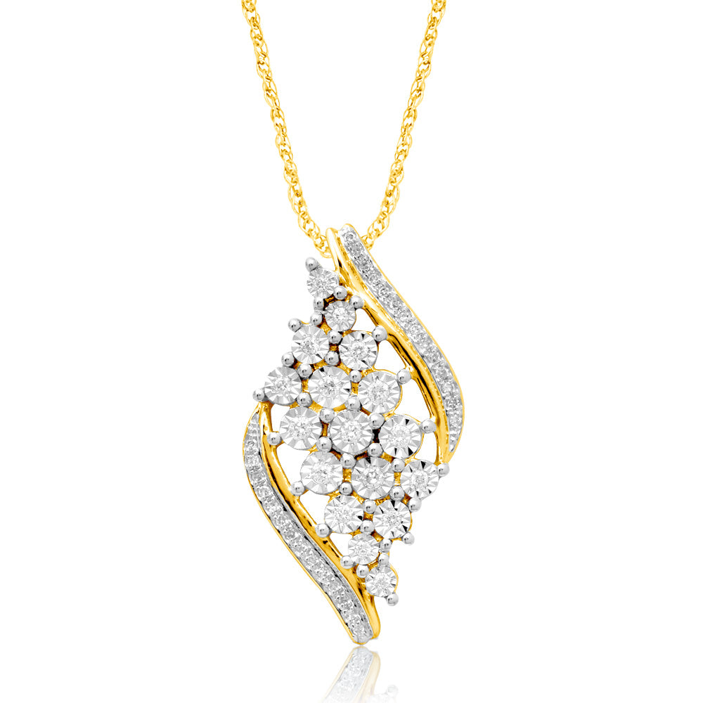 9ct Yellow Gold 1/5 Carat Diamond Pendant Necklace with 45cm Chain - Elegant Jewelry Gift for Women, Perfect for Weddings, Anniversaries & Special Occasions