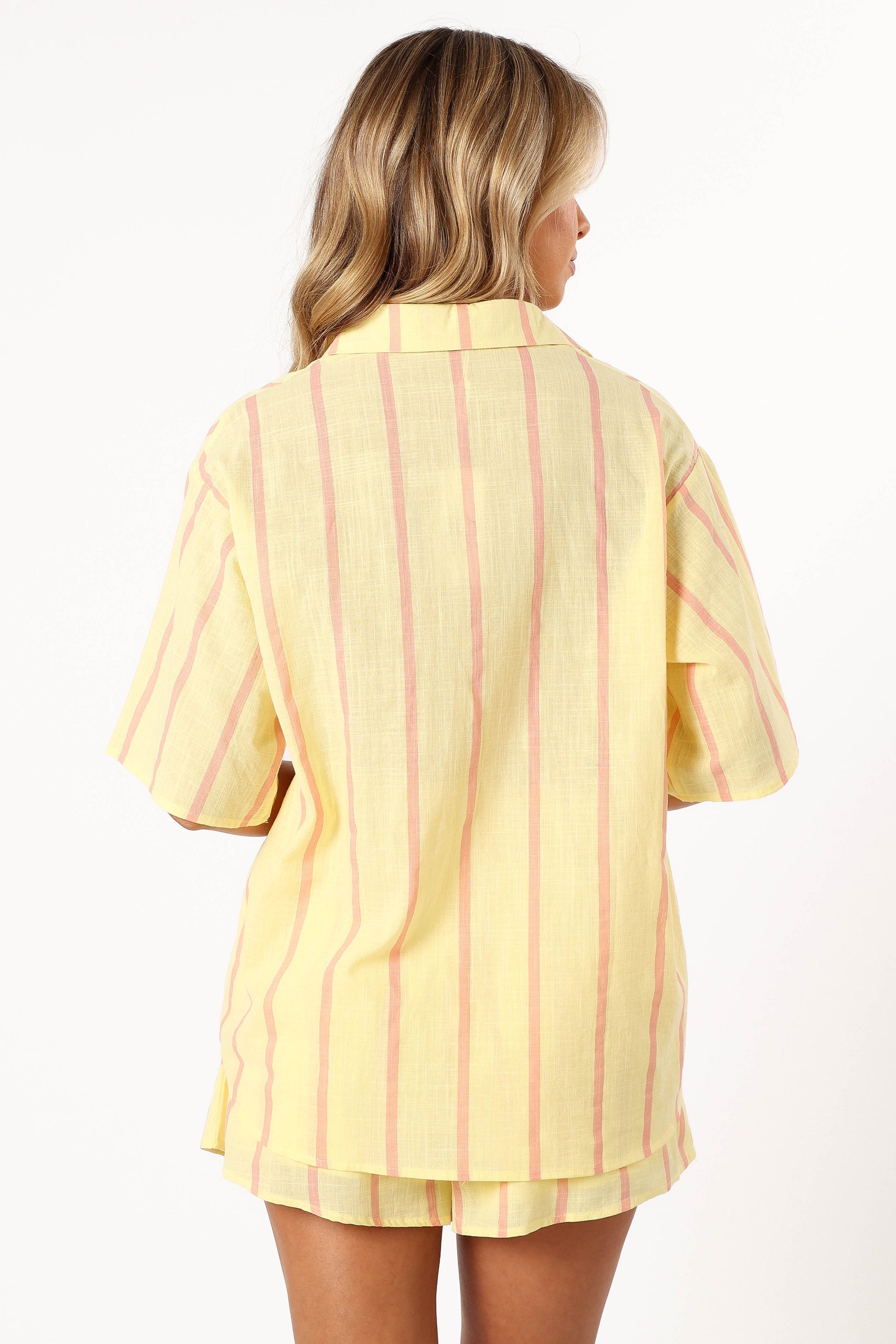 Costa Short Set for Women - Yellow & Pink Stripe Summer Outfit | Beachwear, Casual Wear, Vacation Outfits