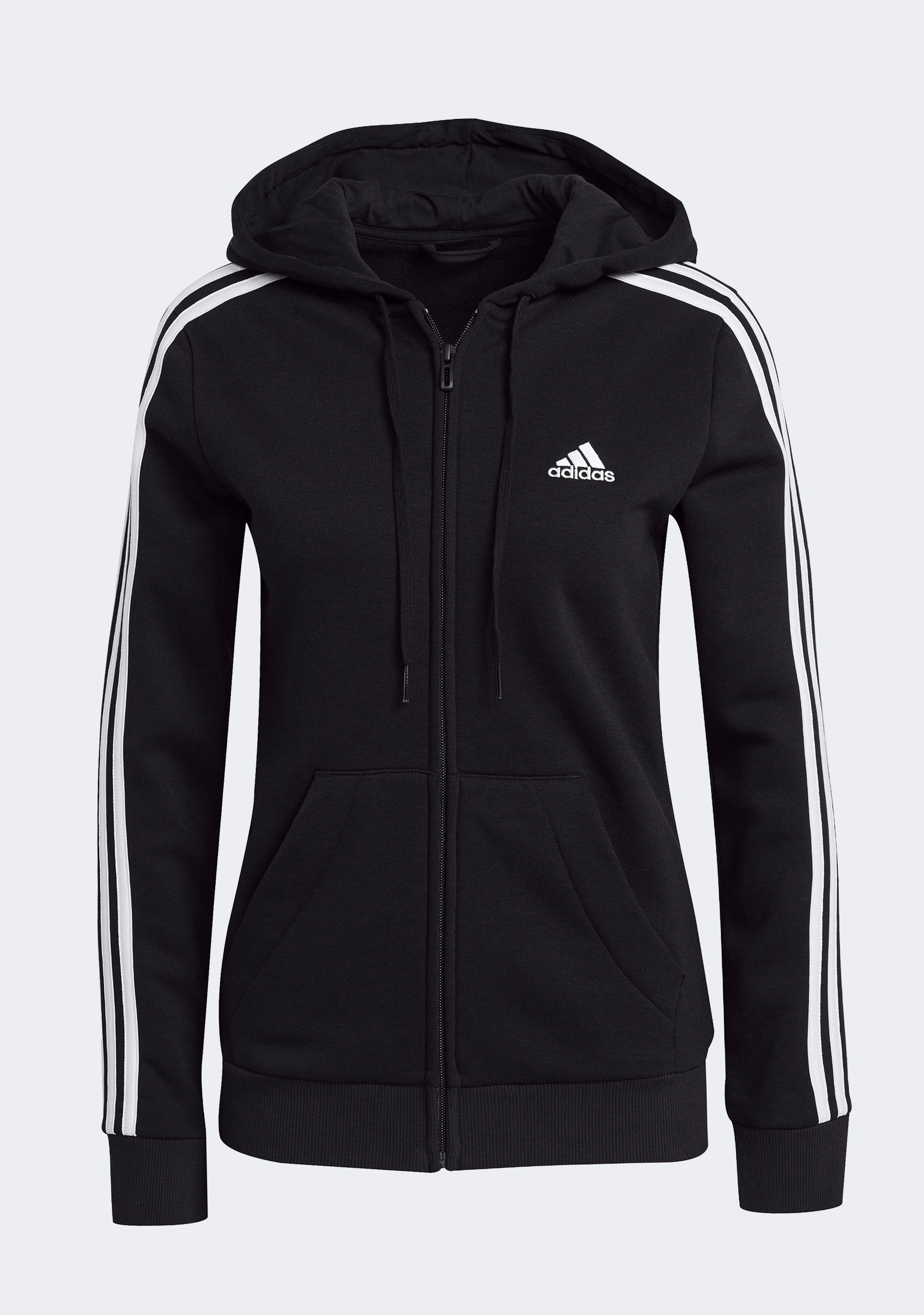 Adidas Women's Fleece 3 Stripes Full Zip Hoodie | Warm Winter Pullover Jacket with Front Pockets for Running, Gym & Casual Wear