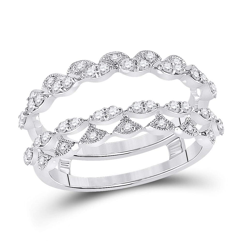 14K White Gold Women's Diamond Wedding Wrap Ring Guard Enhancer - 3/8 Cttw Round Diamonds for Bridal Jewelry & Engagement Ring Stacking | FB Jewels