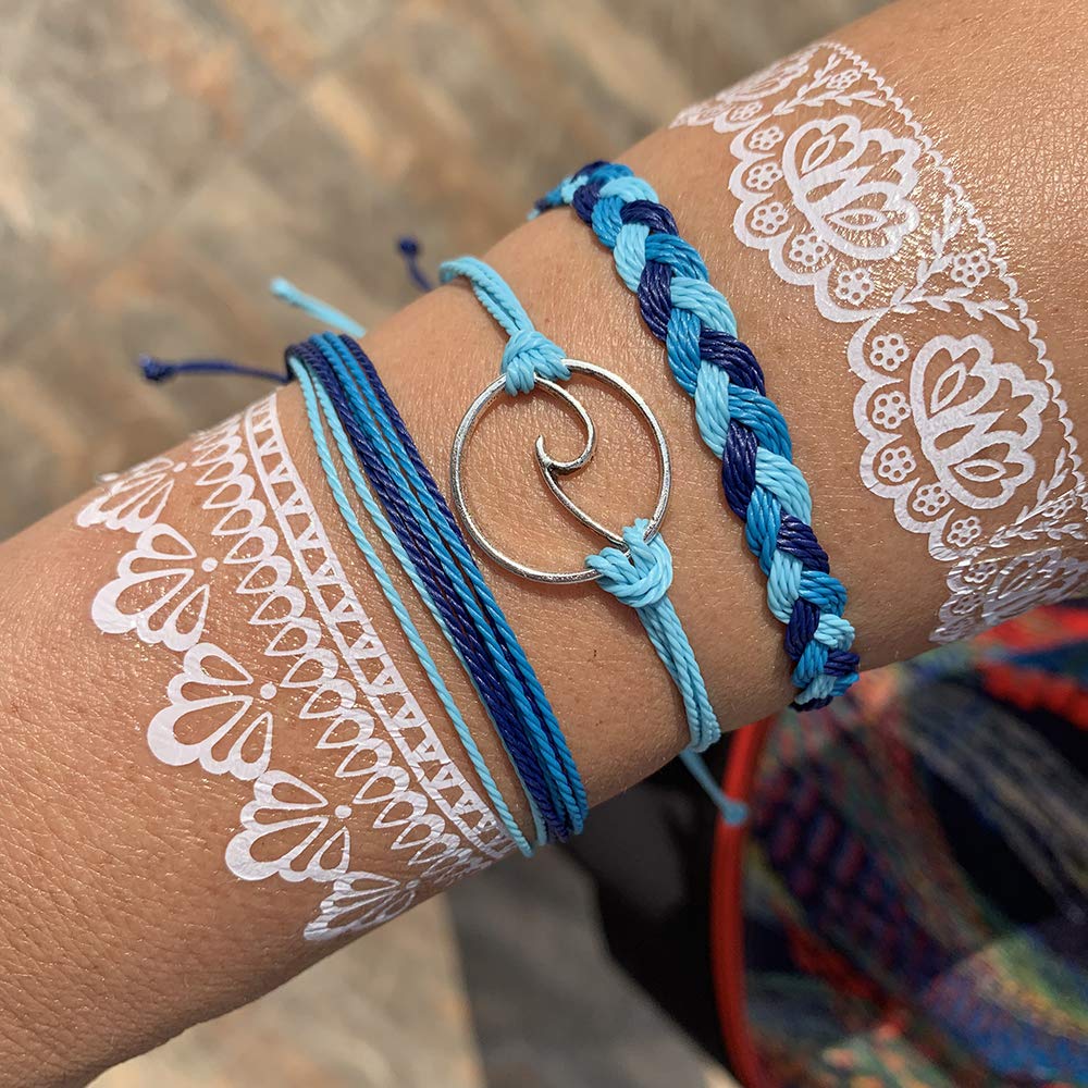 Blue Friendship Bracelets for Women - Adjustable Boho Bracelets Set, Sunflower Beaded Bracelet, Stackable Surfer Beach Bracelets - Perfect for Summer, Gifts & Stocking Stuffers | Great for Beach Trips, Music Festivals & Everyday Boho Style