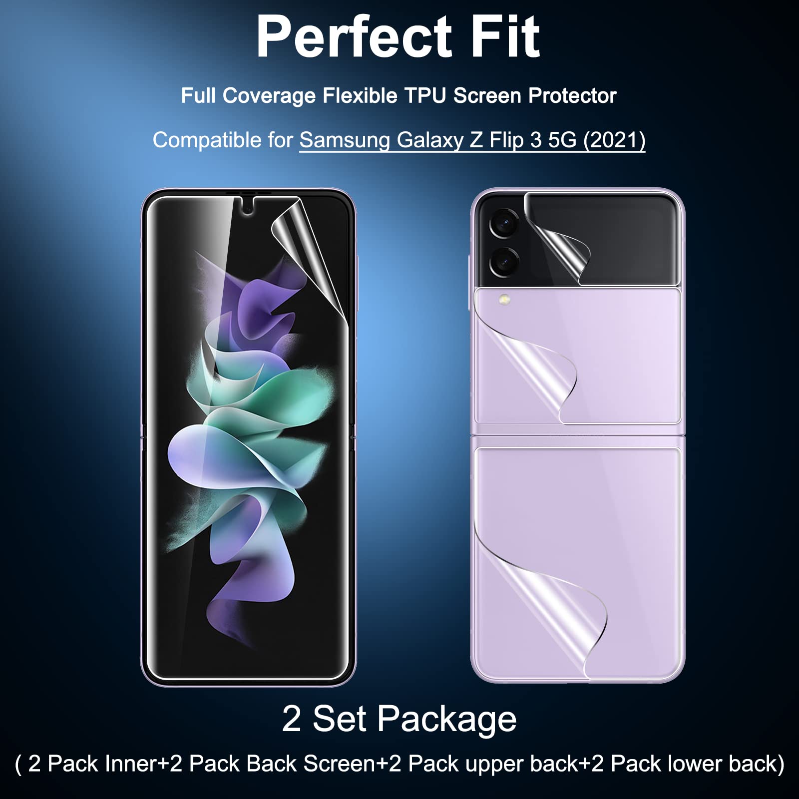 Upgraded 2-Pack Flexible TPU Screen Protector for Samsung Galaxy Z Flip 3 5G (2021) - Inner & Back Soft Film, Case Friendly, Anti-Scratch Protection - Perfect for Daily Use, Travel & Outdoor Activities