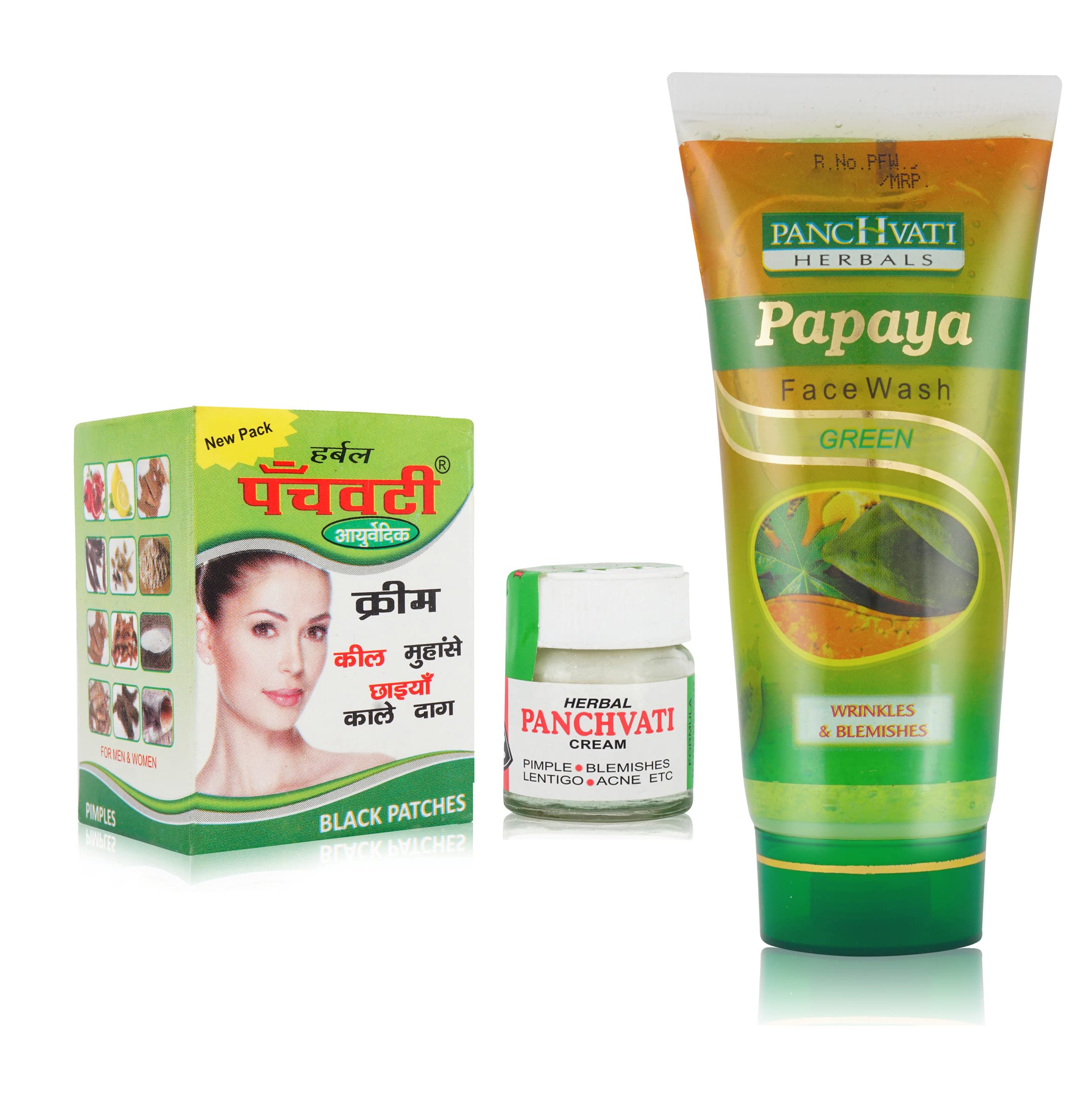Panchvari Herbals Acne Cream 10g & Green Papaya Face Wash 60ml Combo - Reduces Skin Redness, Evens Skin Tone, Restores Natural Glow - Perfect for Daily Acne Treatment & Skin Brightening Routine