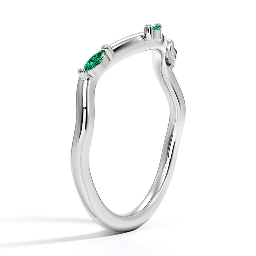 Lab Grown Emerald Curved Willow Band Ring - Elegant Green Gemstone Jewelry for Women, Perfect for Weddings, Anniversaries & Special Occasions