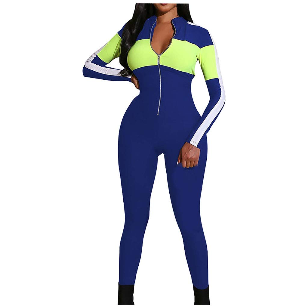 VEZAD Women's Slim Fit Deep V Neck High Waisted Zipper Jumpsuit Romper with Long Pants | Casual Outfit for Work, Party & Date Night
