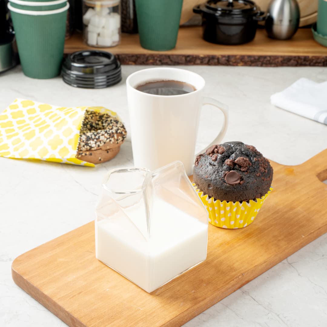 **12oz Reusable Glass Milk Carton - Durable Clear Glass Creamer for Milk, Juice & Coffee | Dishwasher Safe | Perfect for Home, Restaurant & Cafe Use**