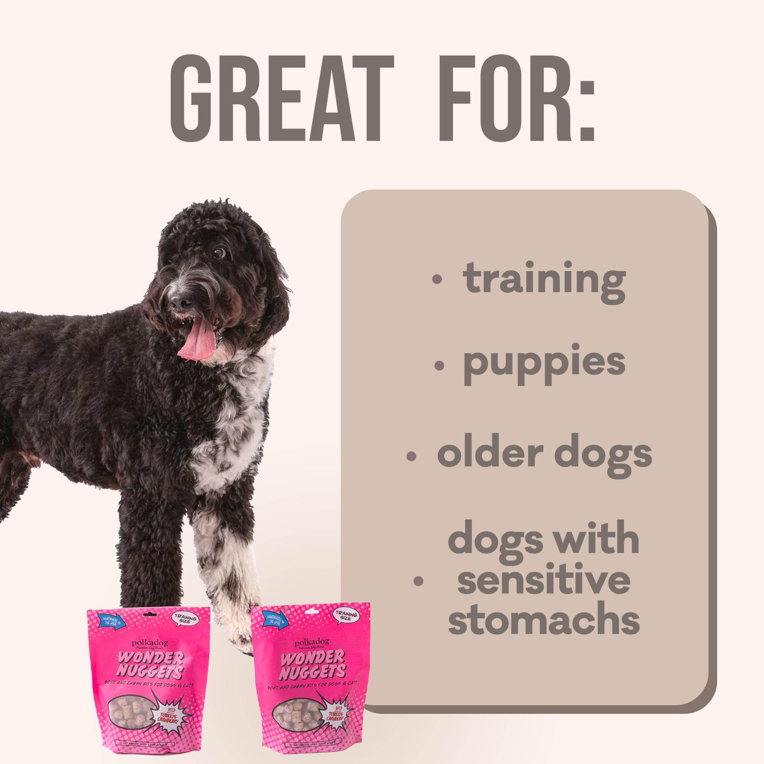 Polkadog All-Natural Turkey & Cranberry Wonder Nuggets Dog Treats – Healthy, Handmade Soft & Chewy Training Snacks for Puppies & Adult Dogs – Grain-Free Bite-Sized Pet Rewards – Perfect for Obedience Training, Travel & Daily Treats – 10 oz