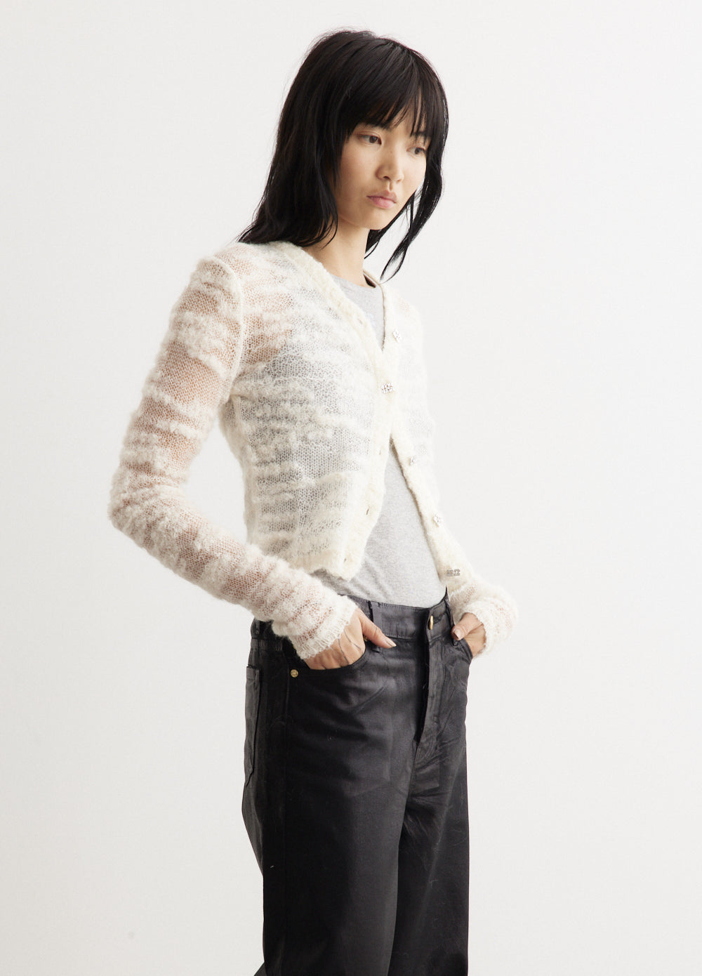 Alpaca Mohair Boucle Cardigan for Women - Soft & Warm Winter Sweater - Cozy Knit Pullover for Casual Outfits & Office Wear