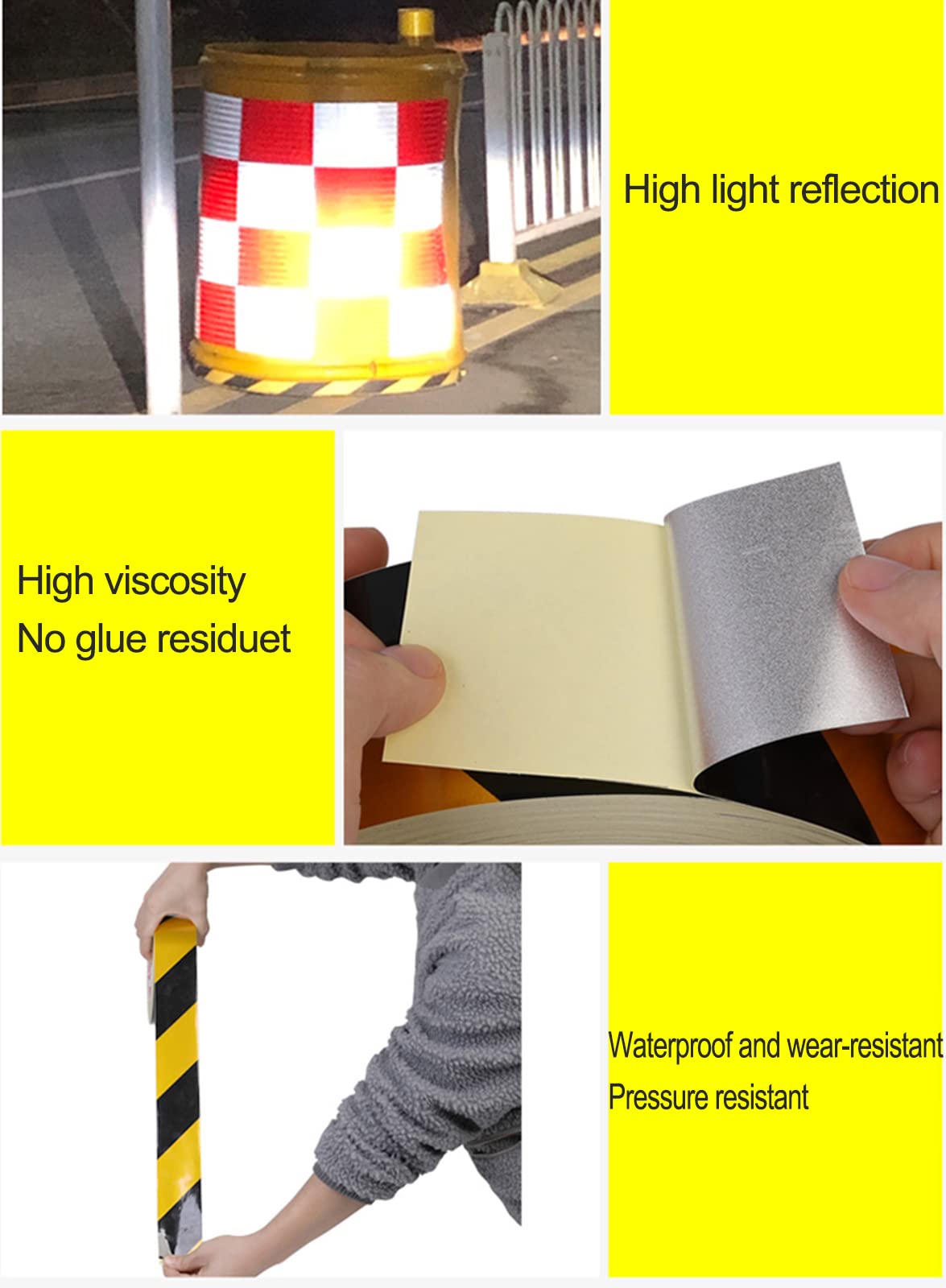 OURECO Reflective Warning Tape 30cm x 25M - Blue/White Hazard Safety Barrier Tape for Highways, Construction Sites & Warehouse Doors | Waterproof Anti-Slip Caution Floor Marking | Perfect for Traffic Control, Workplace Safety & Emergency Scenarios