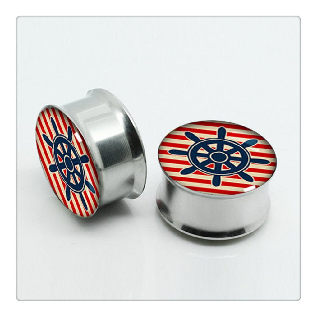 Home & Happiness Ship Wheel Earplugs - Double Flare Steel Earlets Gauge, Sailor's Wife Plugs, Flesh Tunnels - Perfect Gift for Mom, Nautical Lover & Seafaring Enthusiasts - Great for Daily Wear, Travel & Water Activities