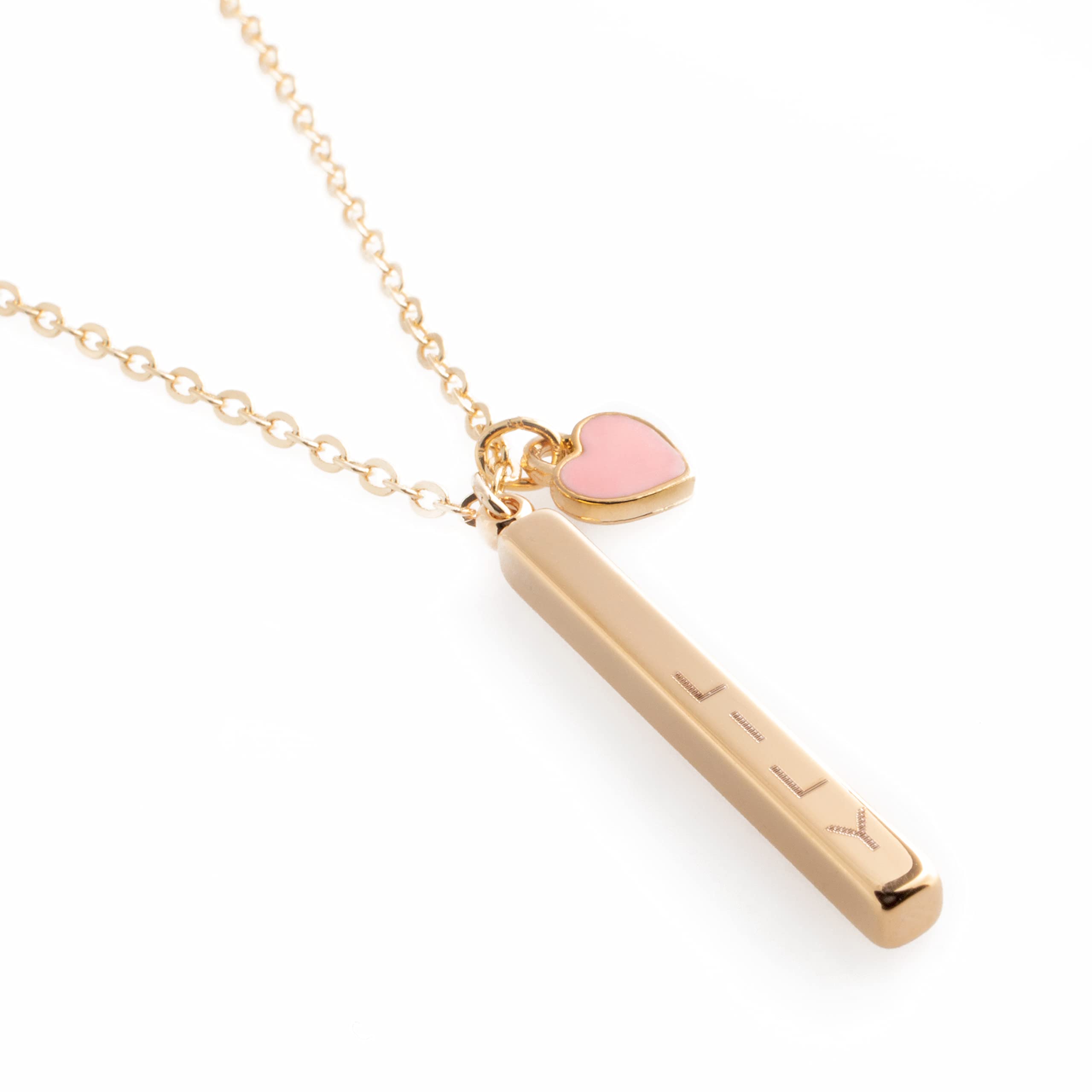 Personalized Name Necklace - Custom Engraved Bar Pendant with Pink Heart Charm, 16K Gold Plated Jewelry for Women | Perfect Gift for Wedding, Christmas, Birthday & Anniversary | Elegant Everyday Wear & Special Occasion Accessory