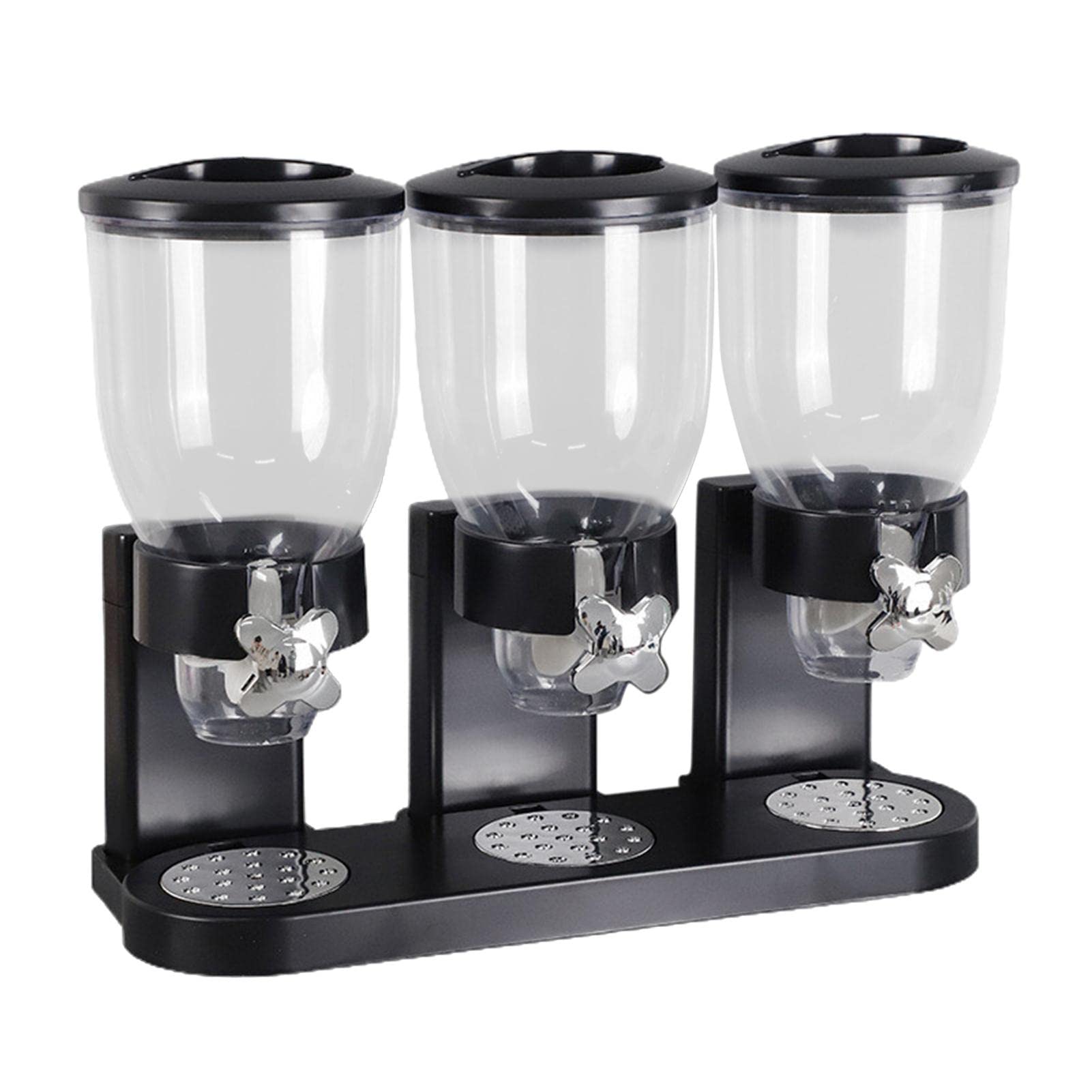 Triple Dry Food Dispenser for Cereal, Rice, Candy, Nuts & Granola - 3-Compartment Food Storage Container with Easy-Pour Spout - Perfect for Kitchen Pantry Organization & Bulk Snack Storage (Black)