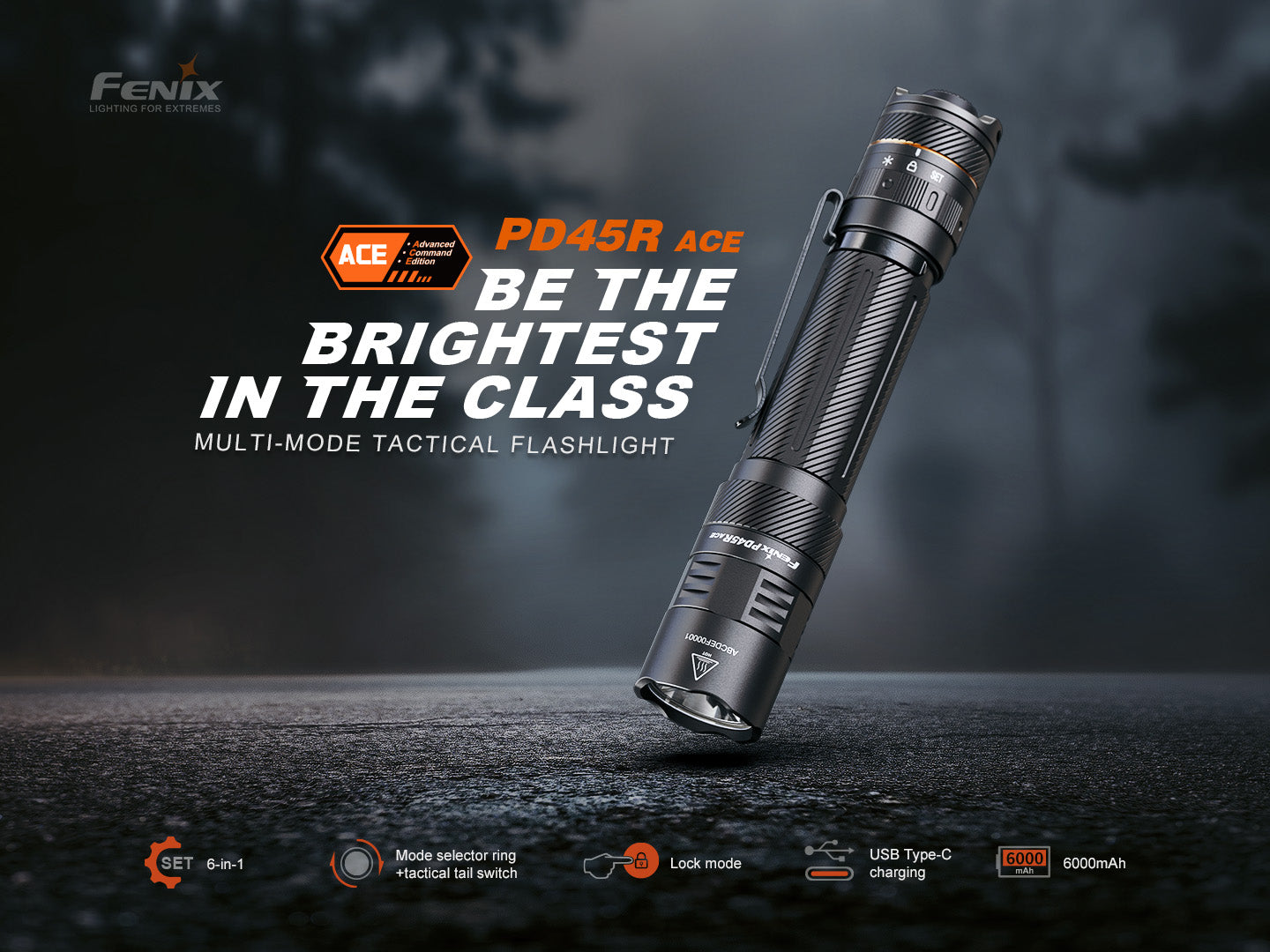 Fenix PD45R ACE Multi Mode Tactical Flashlight - 2000 Lumens, Rechargeable, IP68 Waterproof - Perfect for Camping, Hiking, Emergency & Outdoor Adventures