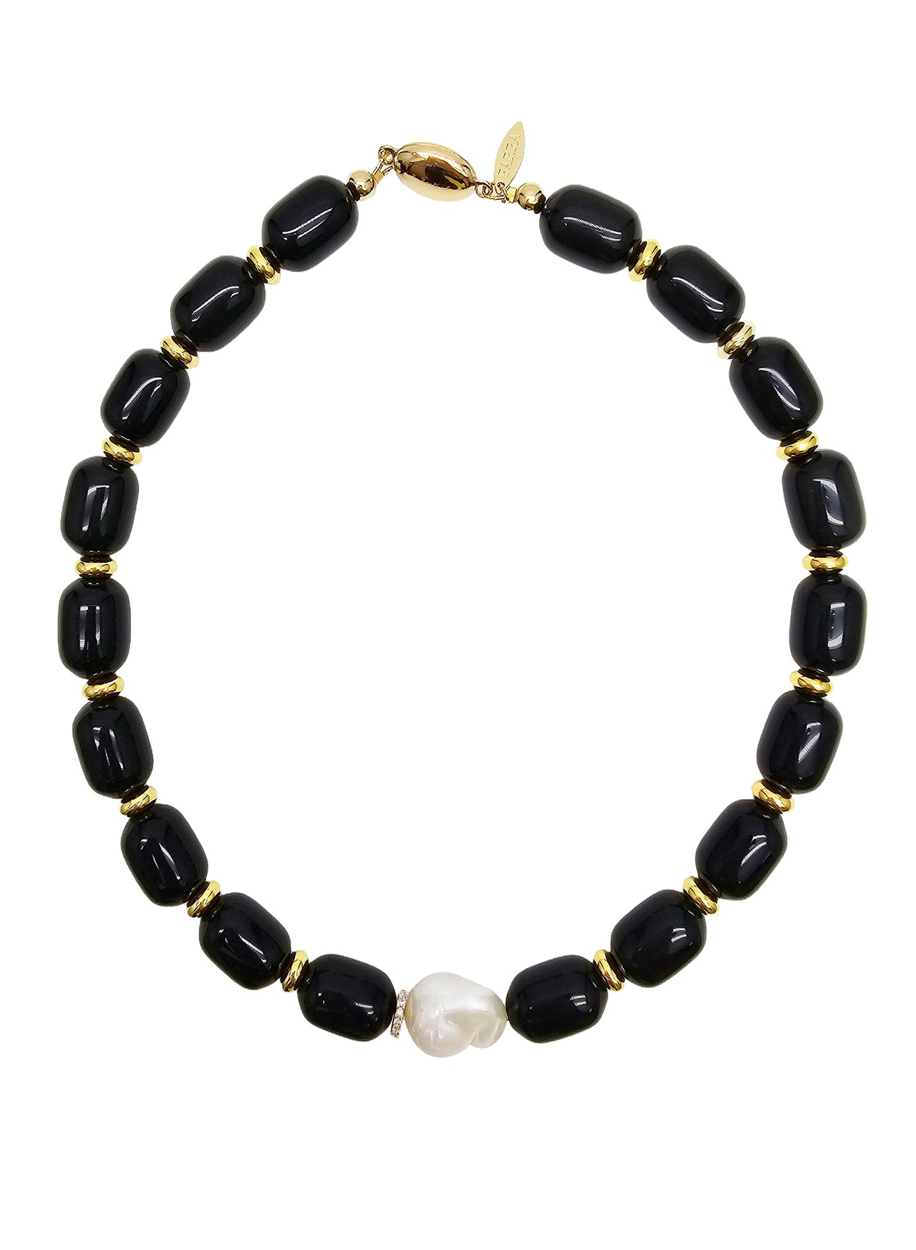 Black Obsidian & Baroque Pearl Pendant Necklace NN004 | Elegant Gothic Jewelry for Women | Perfect for Evening Parties & Special Occasions